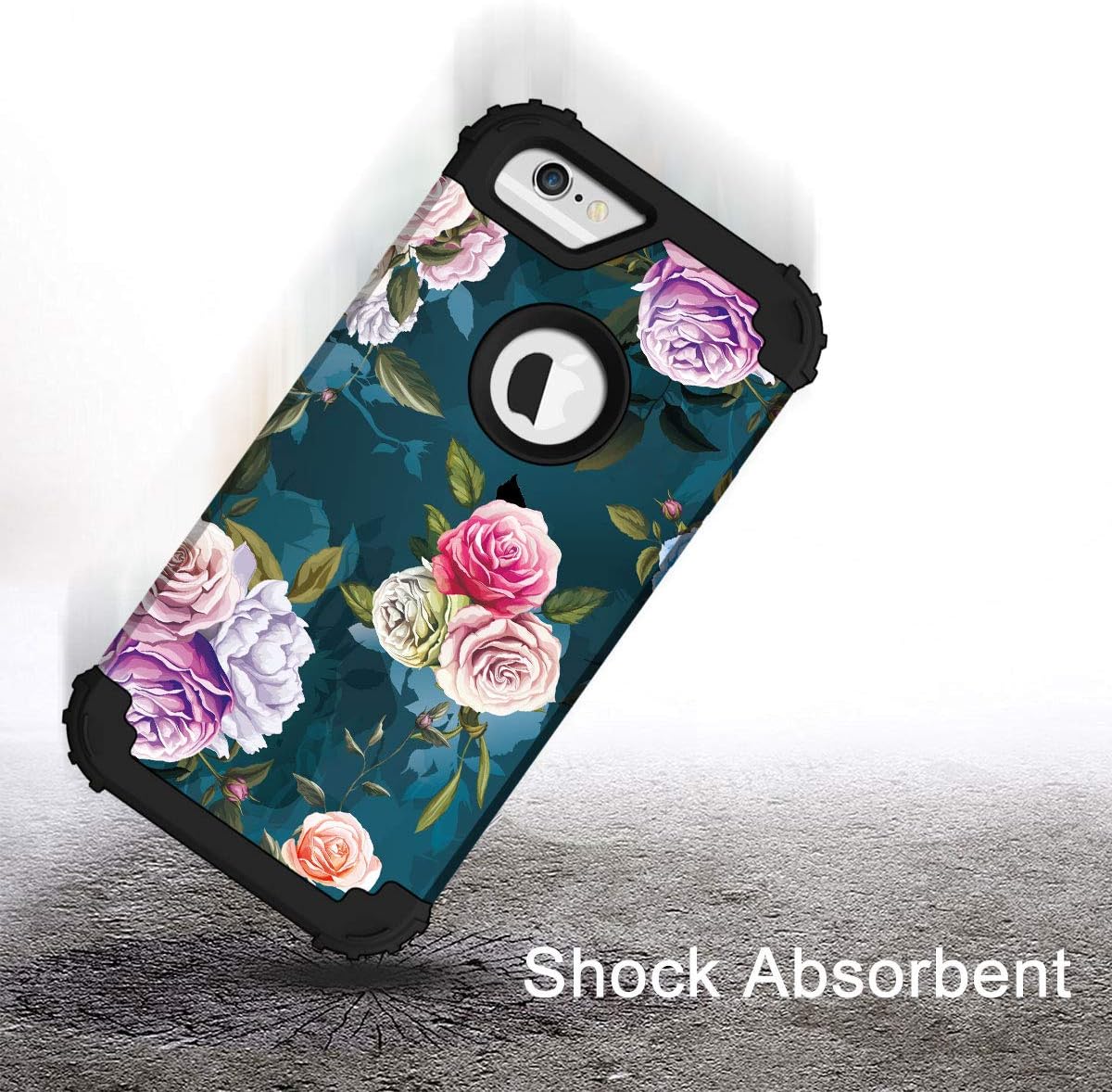 iPhone 6s Case iPhone 6 case,PIXIU Hybrid Heavy Duty Shockproof Full Body 3 Layer Protective Sturdy case for Apple iPhone 66s 4.7inch Marble Rose Gold (Rose Flower)