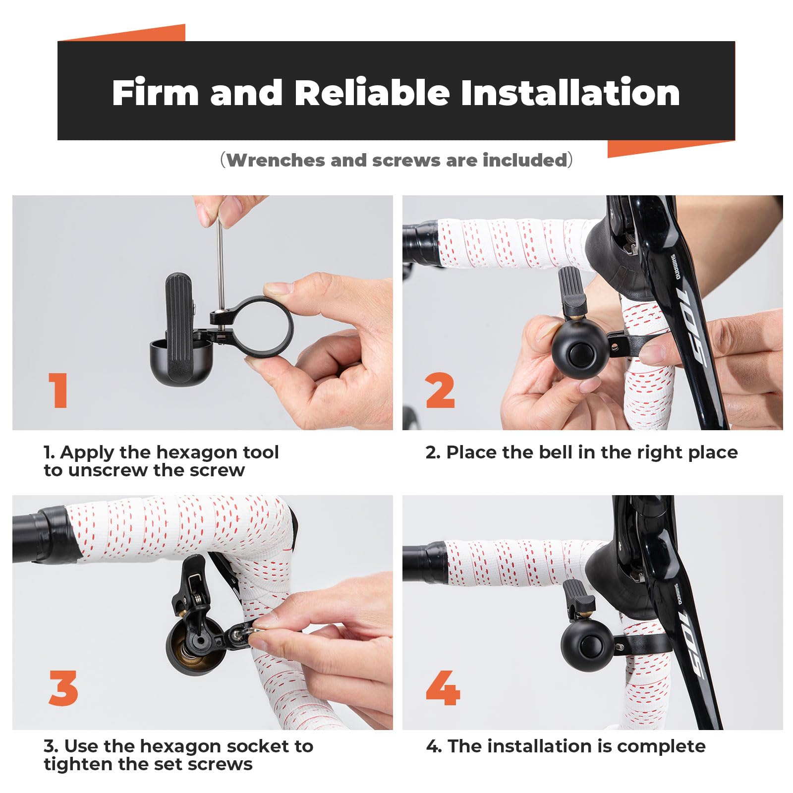 ROCKBROS Campanello Bici Sinistra/Destra, Campanello per Bici da Corsa con Manubrio a Goccia, Suono Chiaro, Mini, Resistente all'Acqua, Diametro del Tubo Applicabile 27-30 mm