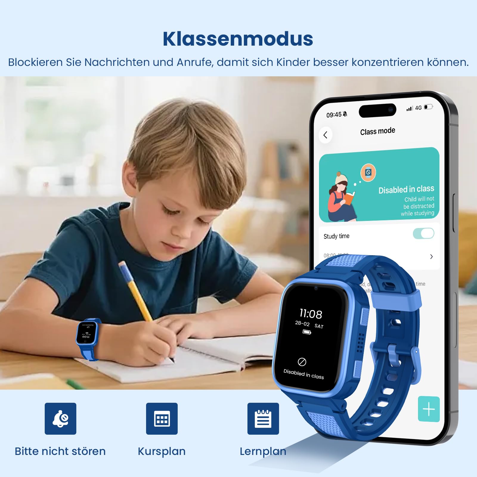 K10 4G Kinder Smartwatch mit GPS und Telefonfunktion, 1,8-Zoll-Bildschirm, 950mAh, IP68 Wasserdicht, Schulmodus, SOS-Notruf - Smartwatch für Kinder ab 6Jahren (Blau)