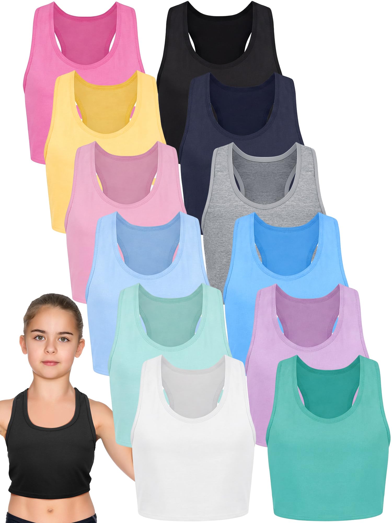 Geyoga 12 Stück Mädchen Tanz-Tanktop Racerback Crop Top ärmelloses Tanzoutfit für Ballett Hip Hop Athletic Wear