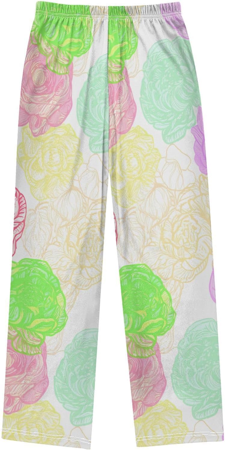 J JOYSAY Colorful Peony Flower White Pajamas Pants Soft Long Pajama Bottoms Lounge Sleep Pants Size S-XL