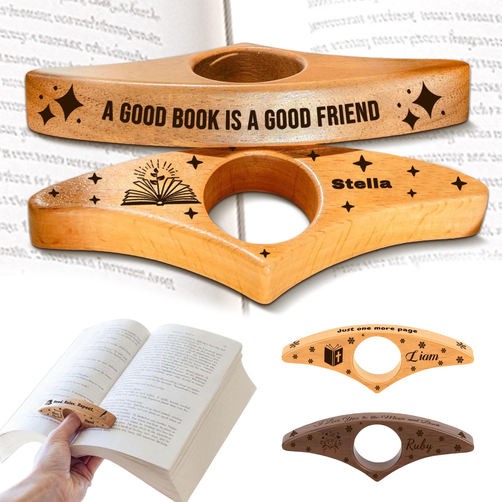 Personalized Book Page Holder, Custom Wooden Thumb Page Holder with Engraving, Reading Book Accessory for Book Lovers, Teachers, Women & Men, Bookish Gift