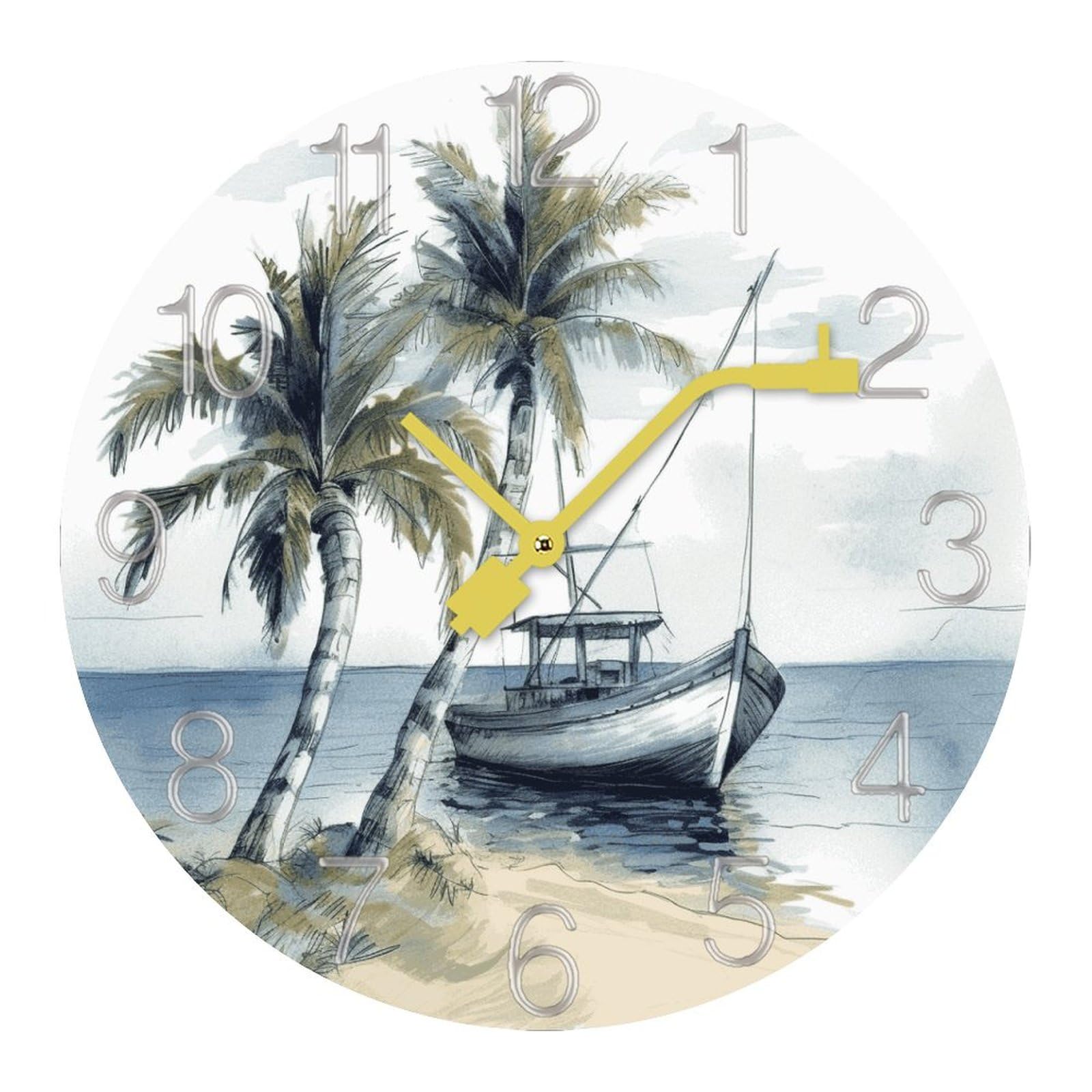 Horloge murale silencieuse au design moderne de palmiers pour décorer votre salon