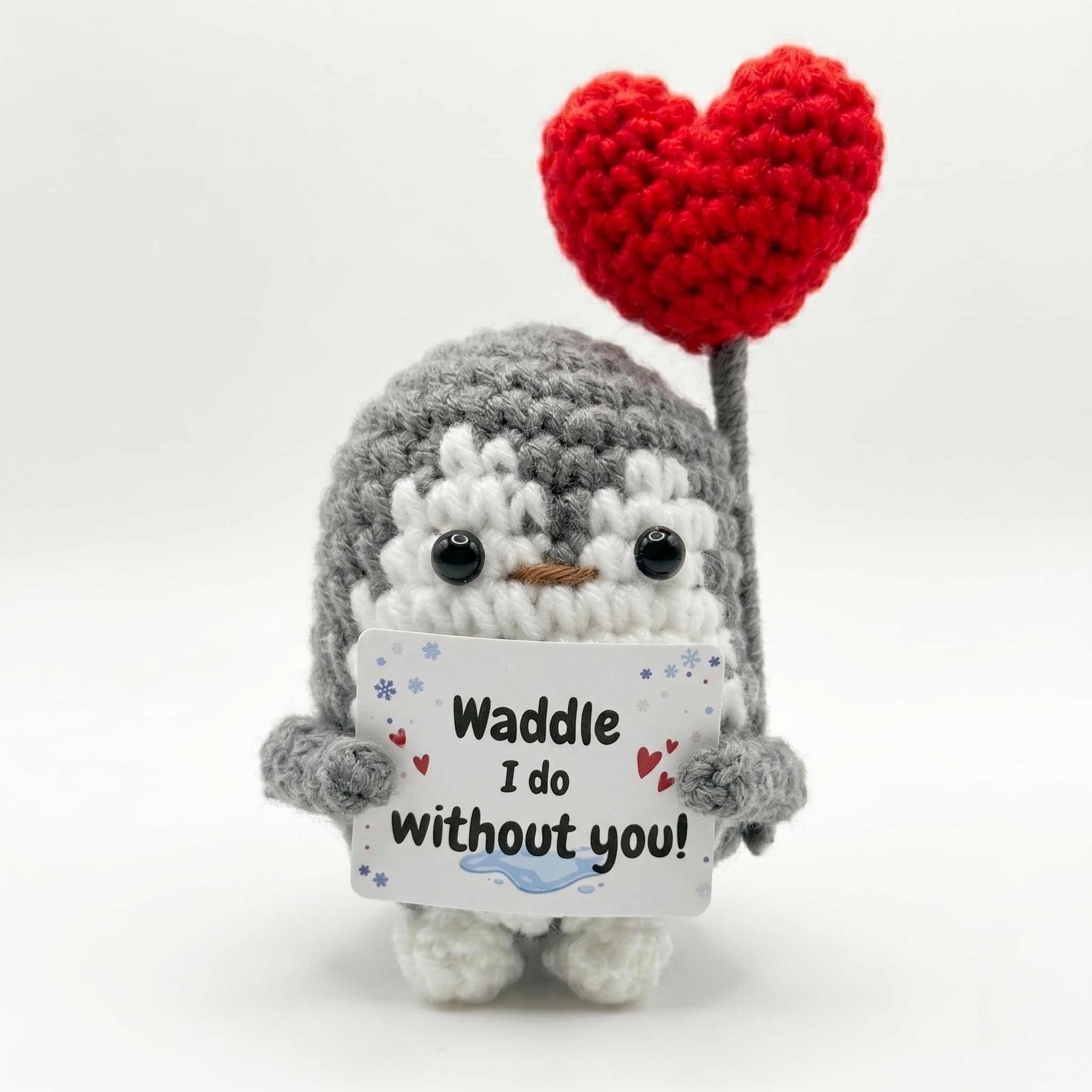 Handmade Crochet Penguin Gift - Cute Present for Mum, Him or Her, Boyfriend, Girlfriend - I Love You Anniversary, Mothers Day or Birthday Gift, Pocket Hug for Friends, Crochet Animal with Messages