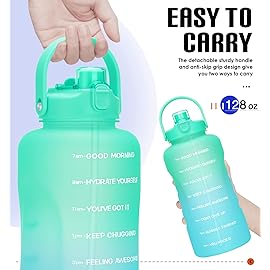 HydroPal 1 Gallon Water Bottles with Straw, 128 oz Water Bottle BPA Free Innovative 2-IN-1 Lid Gym Bottle with Times to Drink Motivational, Large for Sports Fitness Camping Water Jug 13.8X5.5 inch