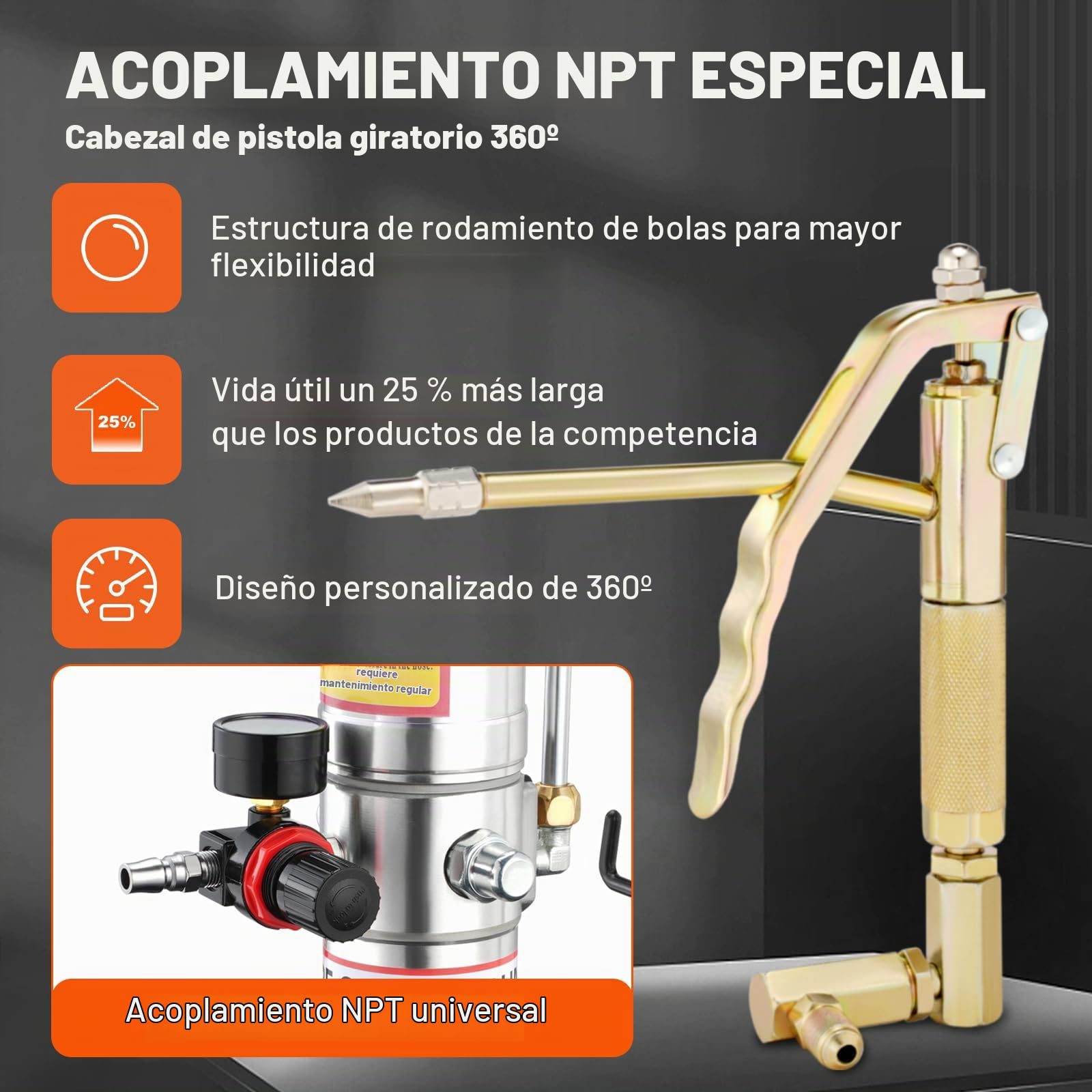 VEVOR Bomba de Grasa Neumática Relación de Presión 50:1 Bomba de Cubo de Grasa Neumática de 40 L Pistola de Grasa Bomba de Grasa con Ruedas y Manguera de 4 m Boquilla de 360° Conexión NPT Estándar