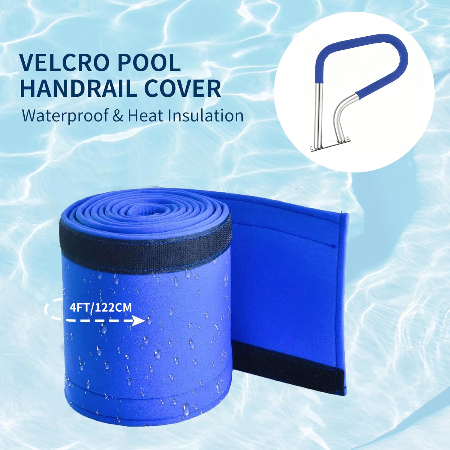 304SS - Pasamanos de piscina con cubierta azul antideslizante, riel de piscina enterrado de 30 x 22 pulgadas