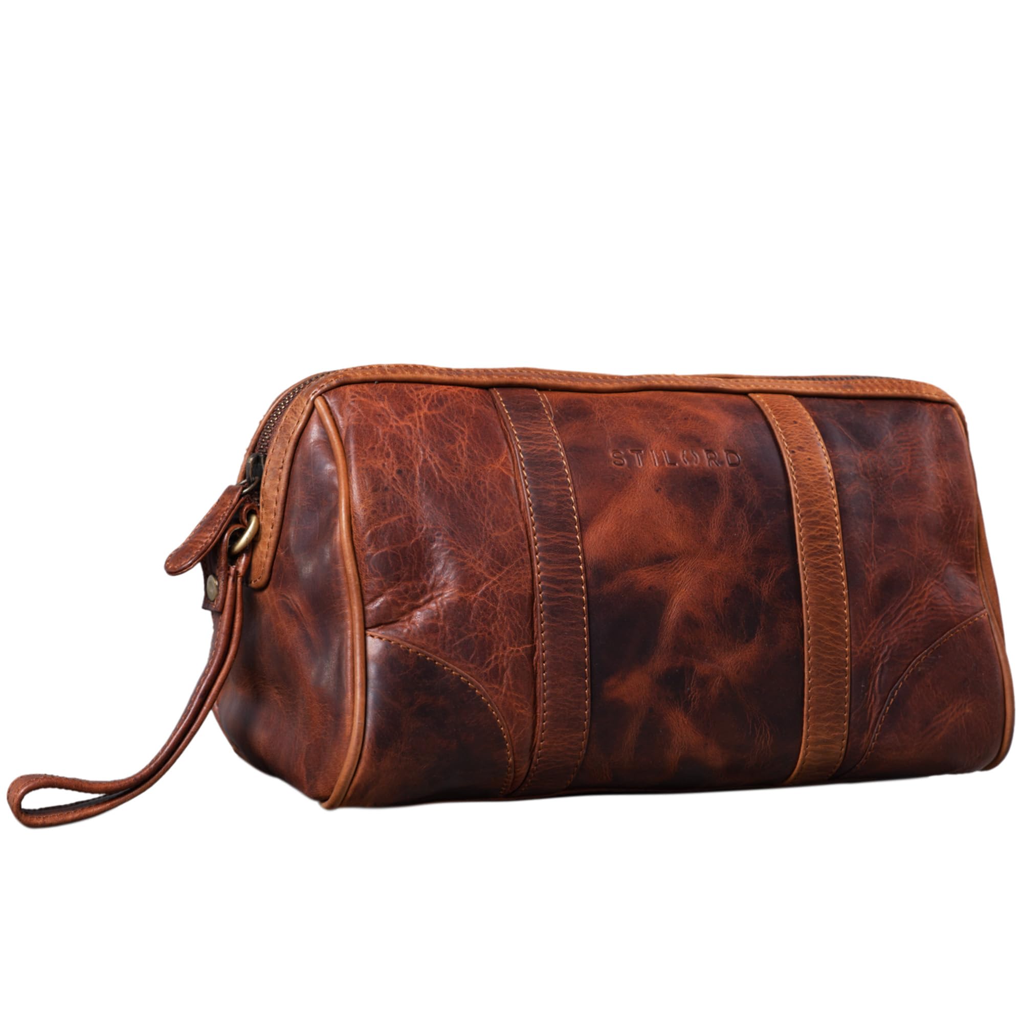 STILORD “Charles” Beauty Case da Viaggio in Pelle Vintage Portatrucco Uomo Borsa da Toilette Bagno in Cuoio Colore:marrone scuro