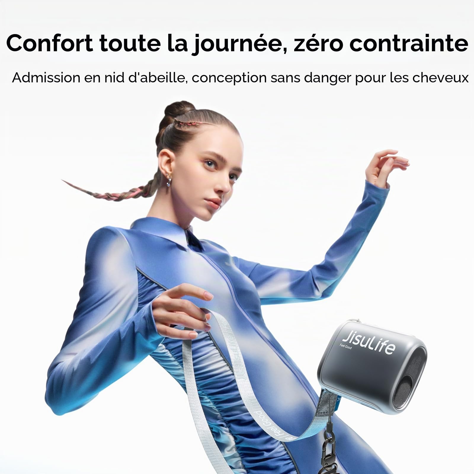 JISULIFE Ventilateur de taille portable, 100 vitesses, 40 000 tr/min, mini ventilateur de cou personnel portable, batterie 4 500 mAh, autonomie 16 h, écran LED, cadeau de voyage en plein air - Noir