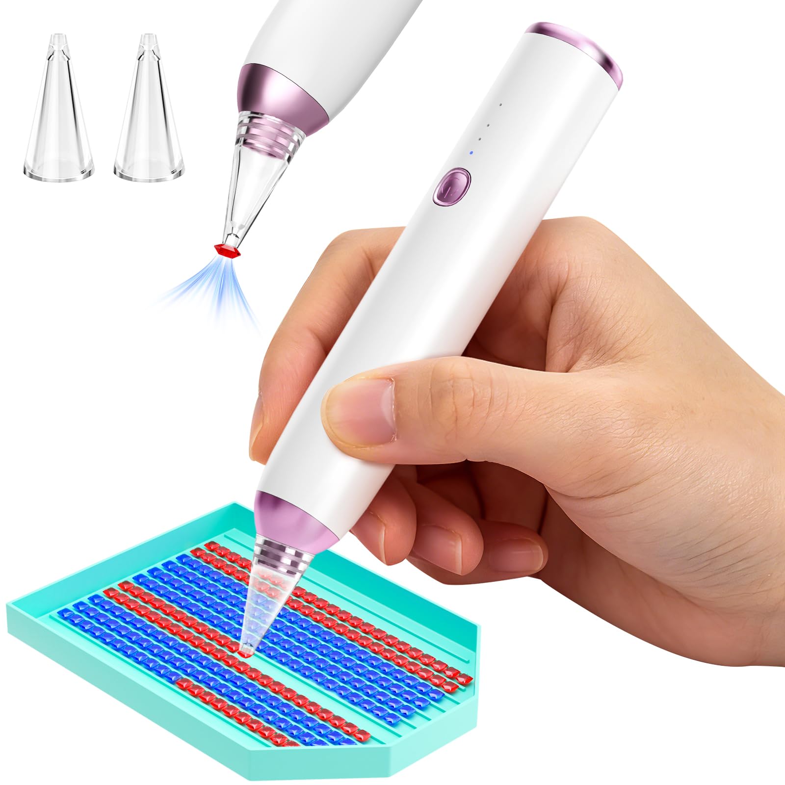 Electric Diamond Art Pen Wireless Vacuum Painting Pen with Round & Square Nozzles, 3 Adjustable Suction Level, Ergonomic Comfortable Grip, Long-Lasting Battery Diamond Art Accessories Tools