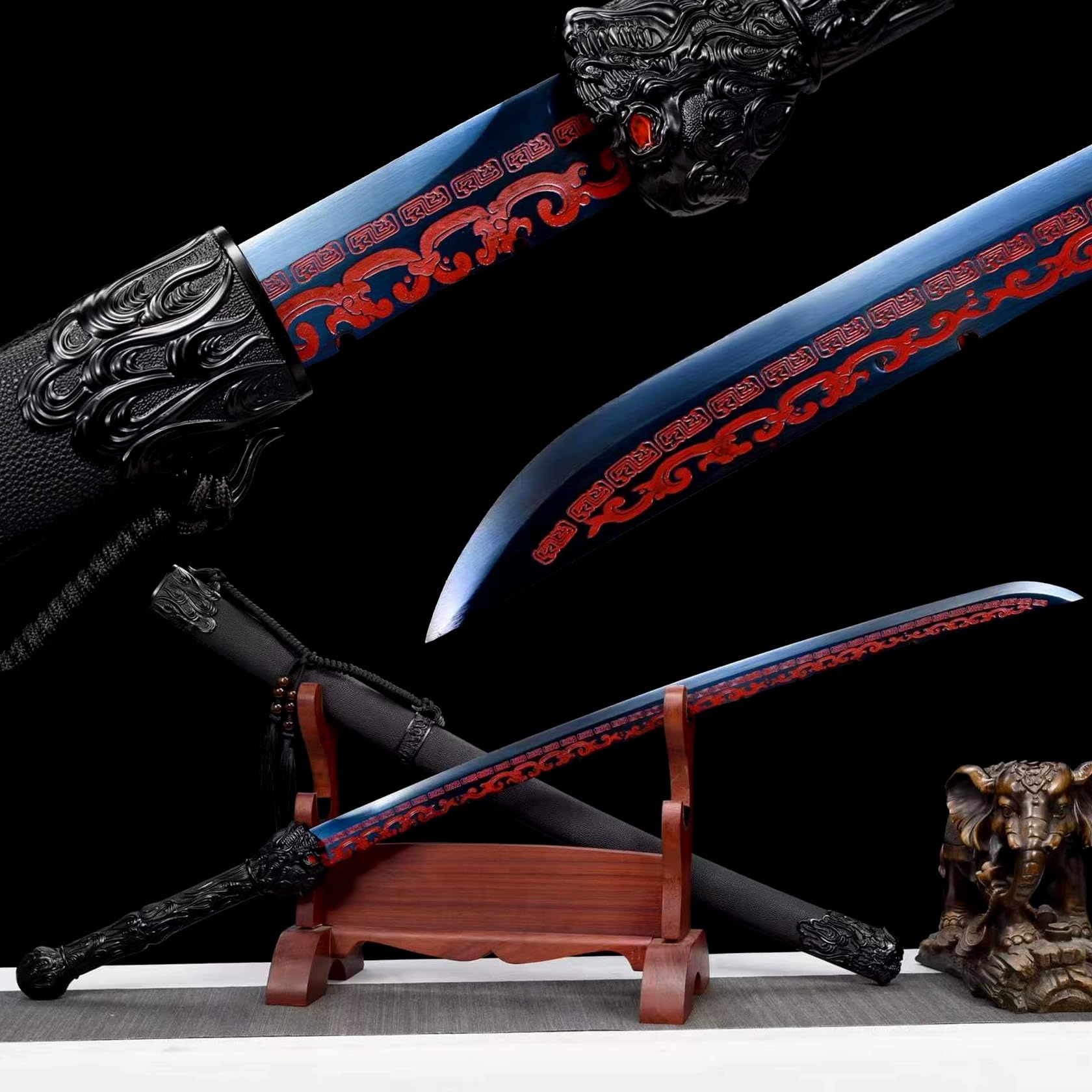 108cm handgefertigt Katana,Kohlenstoffstahl geschmiedet Samurai-Schwert Mit Leder umwickelte Holzscheide,real Katana für Cosplay,Geschenke,Dekoration,Display,Requisiten,Festivals
