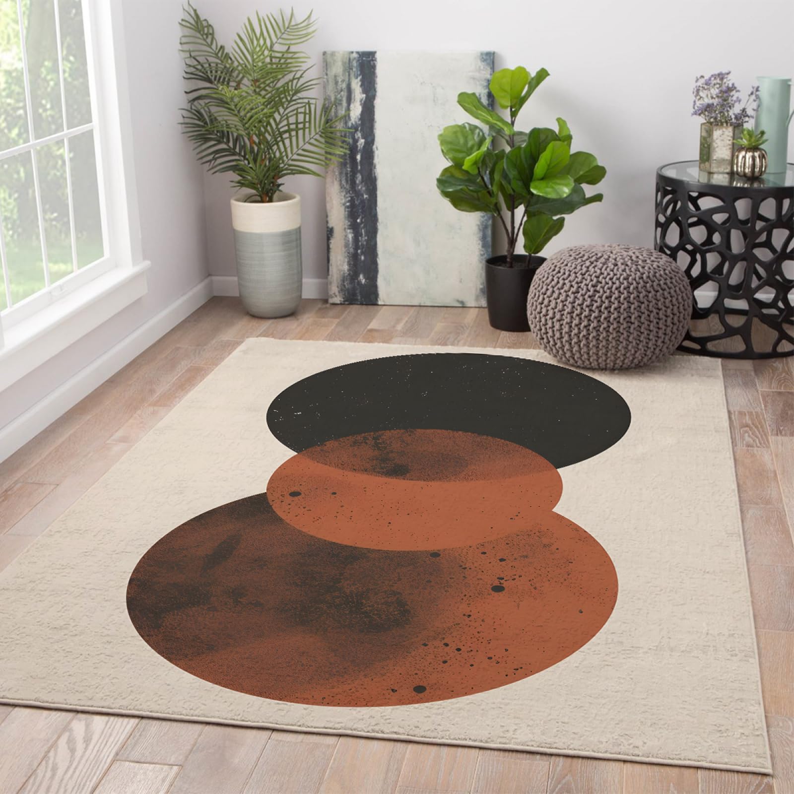 Tappeto per area in stile retrò francese per soggiorno Tappeti per ufficio Brown Ball Planet Tappeto lavabile antiscivolo moderno per l'ingresso del portico 150x240cm