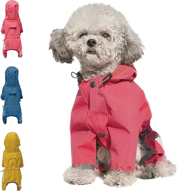 Cosibell Waterproof Puppy Dog Raincoats with Hood for Small Medium Dogs,Poncho with Reflective Strap, Lightweight Jacket with Leash Hole
