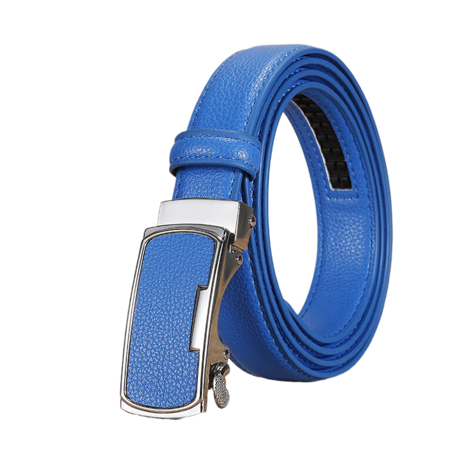 Wrjahcg Unisex Blue Ratchet Thin Belt For Women, Women's Belts Fashion Adjustable For Jeans With Square Alloy Automatic Buckle,,105Cm/41.3''