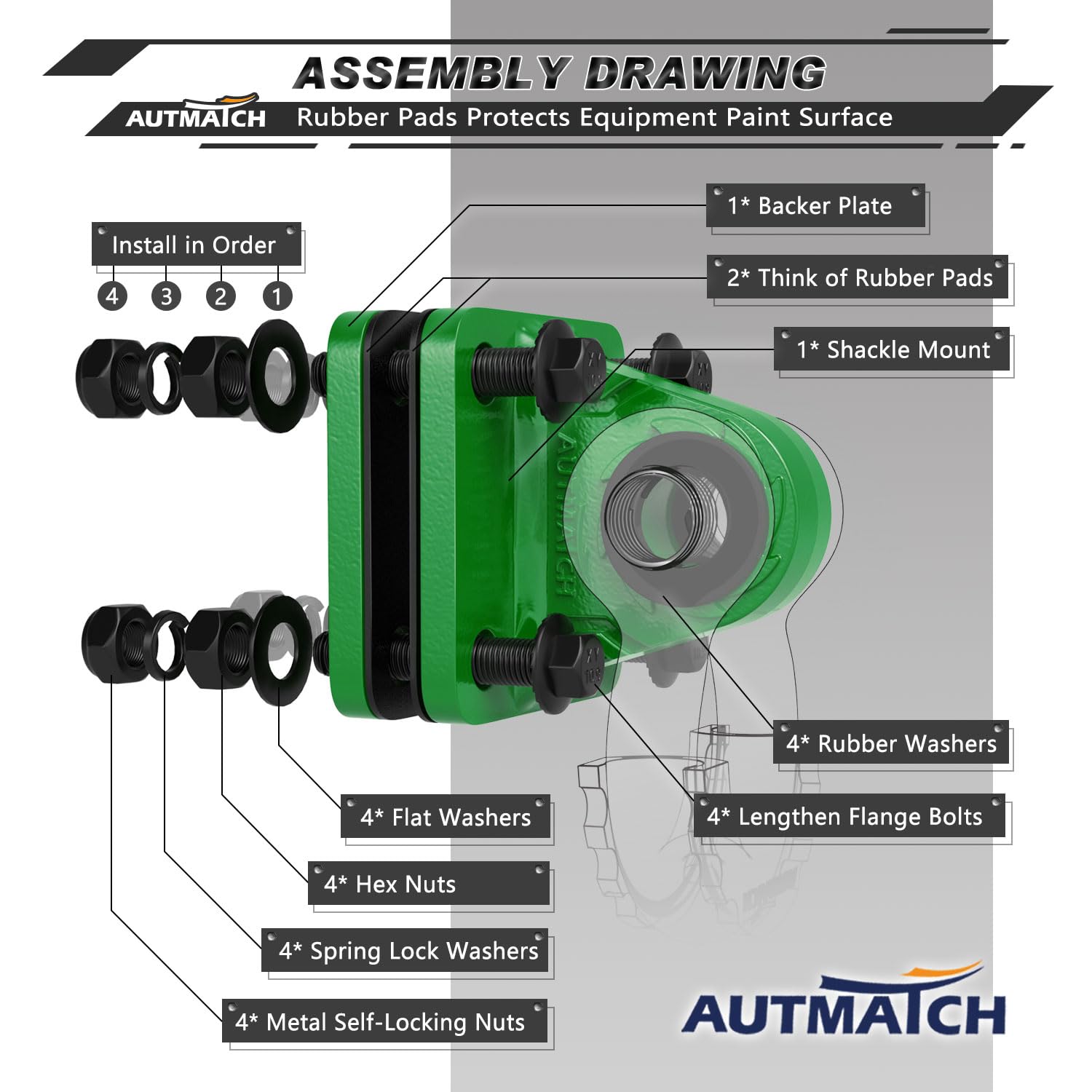 AUTMATCH Staffa ad anello a D con piastra di supporto (2 pezzi) – Staffa con bullone su forcella per paraurti, max 24 T (24 kg) per paraurti, benne, rimorchi, camion, verde scuro