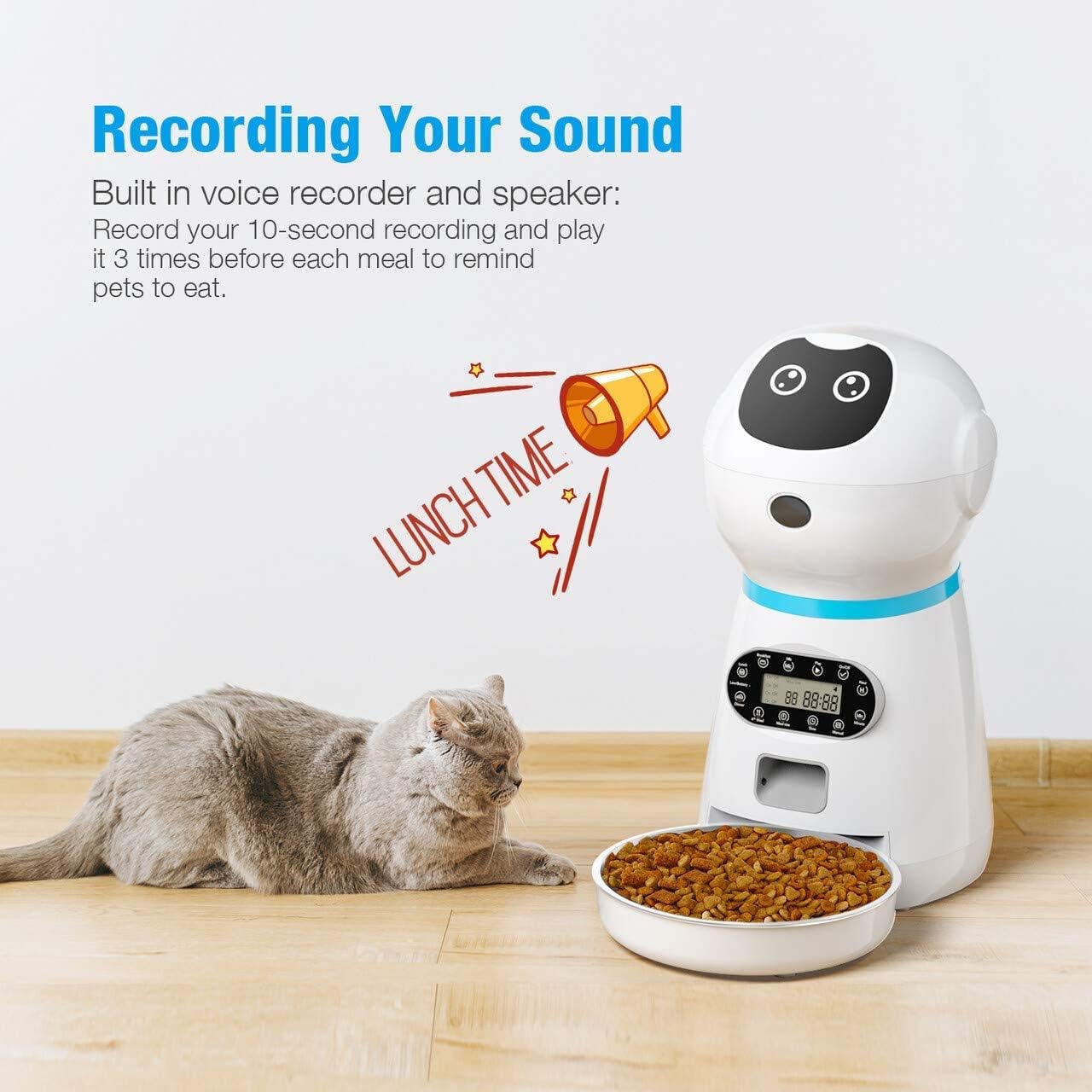isYoung Automatic Cat Feeder, Smart Pet Food Dispenser for Cats Dogs - Voice Recorder, Portion Control 1-4 Meals Per Day, Dual Power Supply & Clog-Free Design with Stainless Steel Bowl (3.5L)