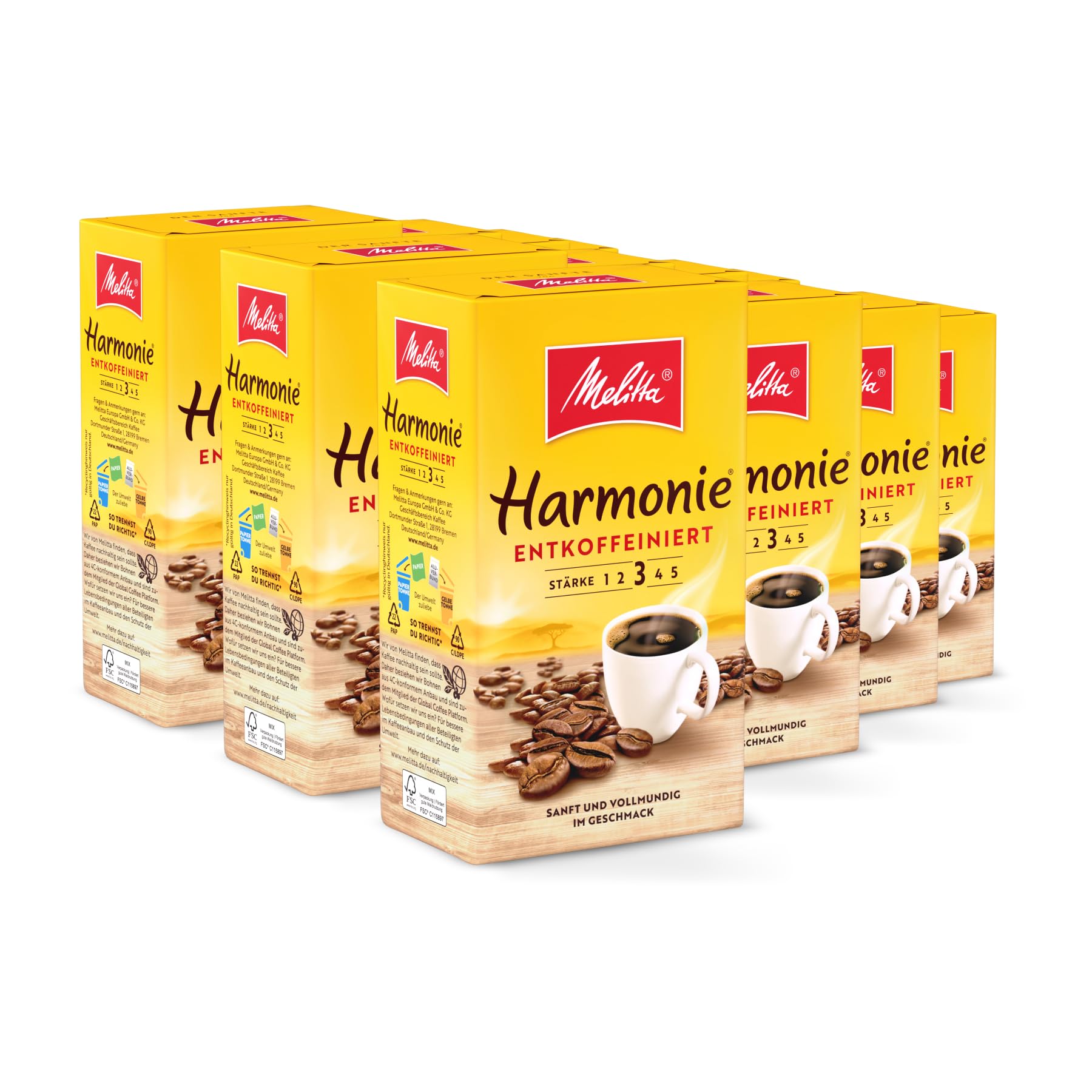 Melitta Harmonie Entkoffeiniert, Filterkaffee, Stärke 3/5, 12 x 500g