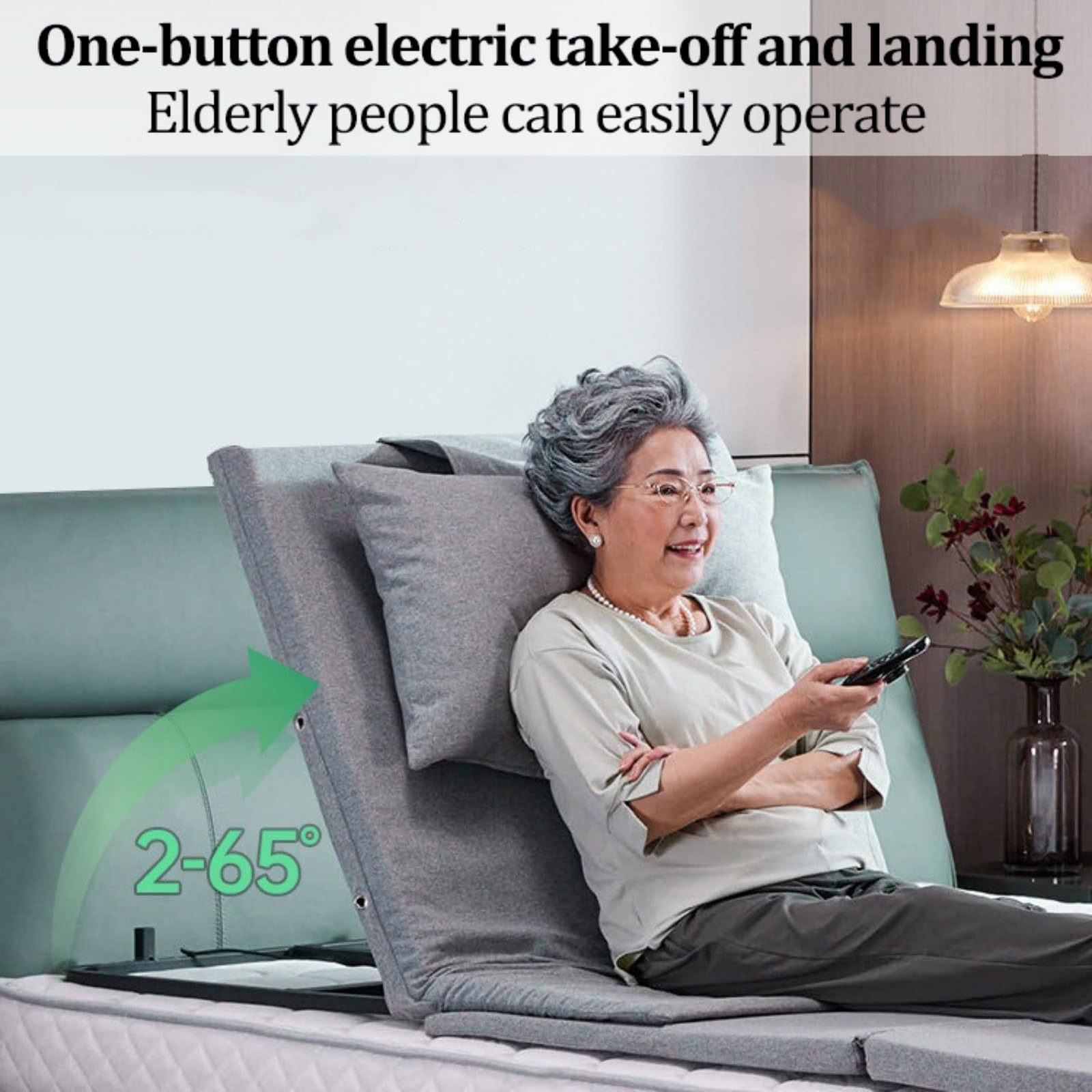 Respaldo de Cama eléctrico, Elevador de Almohadas médico portátil, colchón de enfermería eléctrico, Ayuda para Sentarse y levantarse, Soporte para Cuello y Lumbar(Extended,85cm)