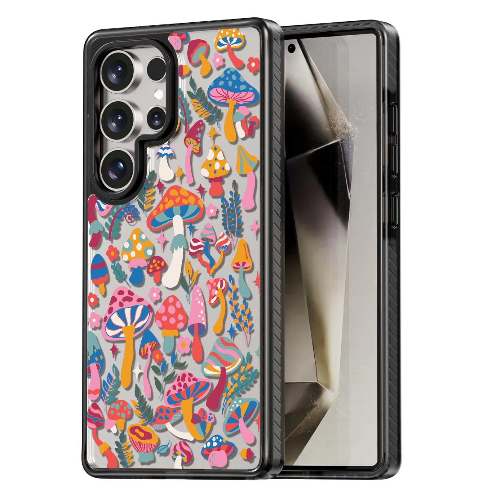 Rosarnnah for Samsung Galaxy S25 Ultra Case Aesthetic Black, Mushroom Jungle Mushroom Jungle(B25U) Basic Case Samsung Galaxy S25 Ultra
