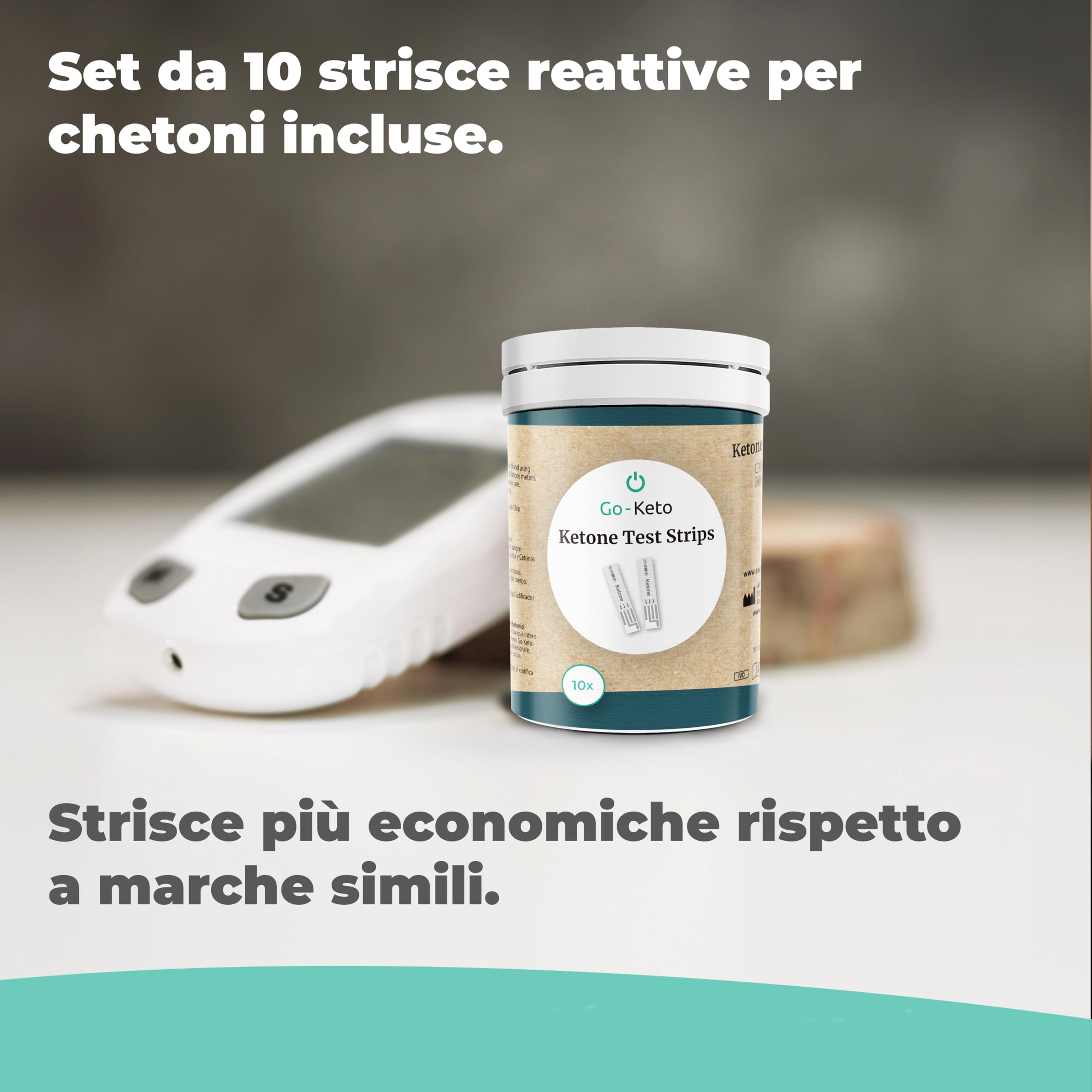 Misuratore di chetoni Go-Keto (mg/dl) Starter Set – Misuratore chetonico con 10 strisce reattive – Misura facilmente la chetosi per la dieta chetogenica