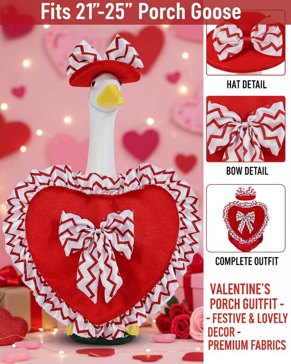 3-Pack Seasonal Porch Goose Outfits for 23" Geese Statue, 2026 Cute Valentine, St. Patrick's Day & Easter Cement Goose Outfit Set, Spring Garden Lawn Decor Gift for Mom Grandma