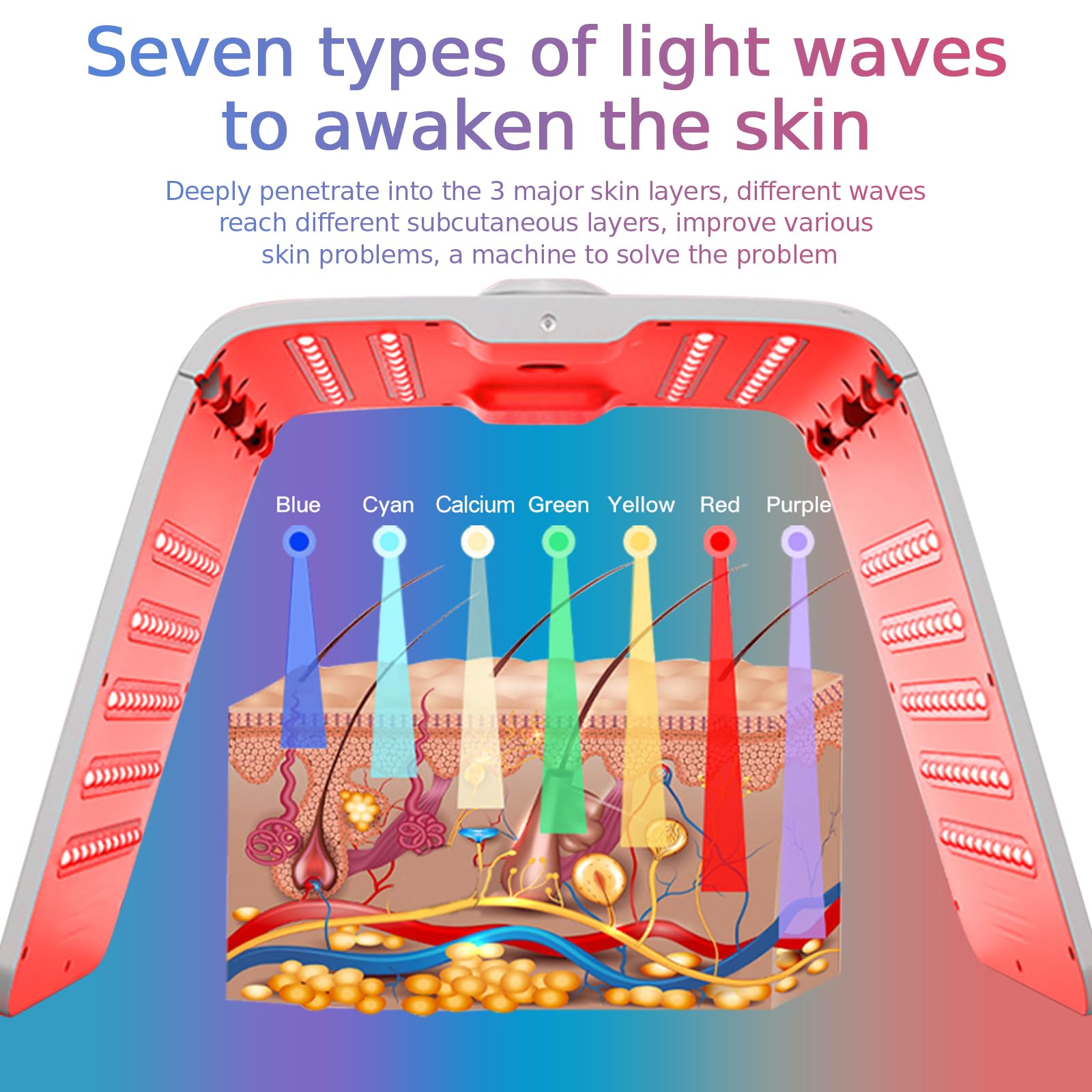 Máscara LED de belleza de 7 colores, máscara facial LED, lámpara de terapia de luz roja plegable para cara y cuerpo, máquina de terapia de luz LED con función de niebla, uso doméstico y de salón
