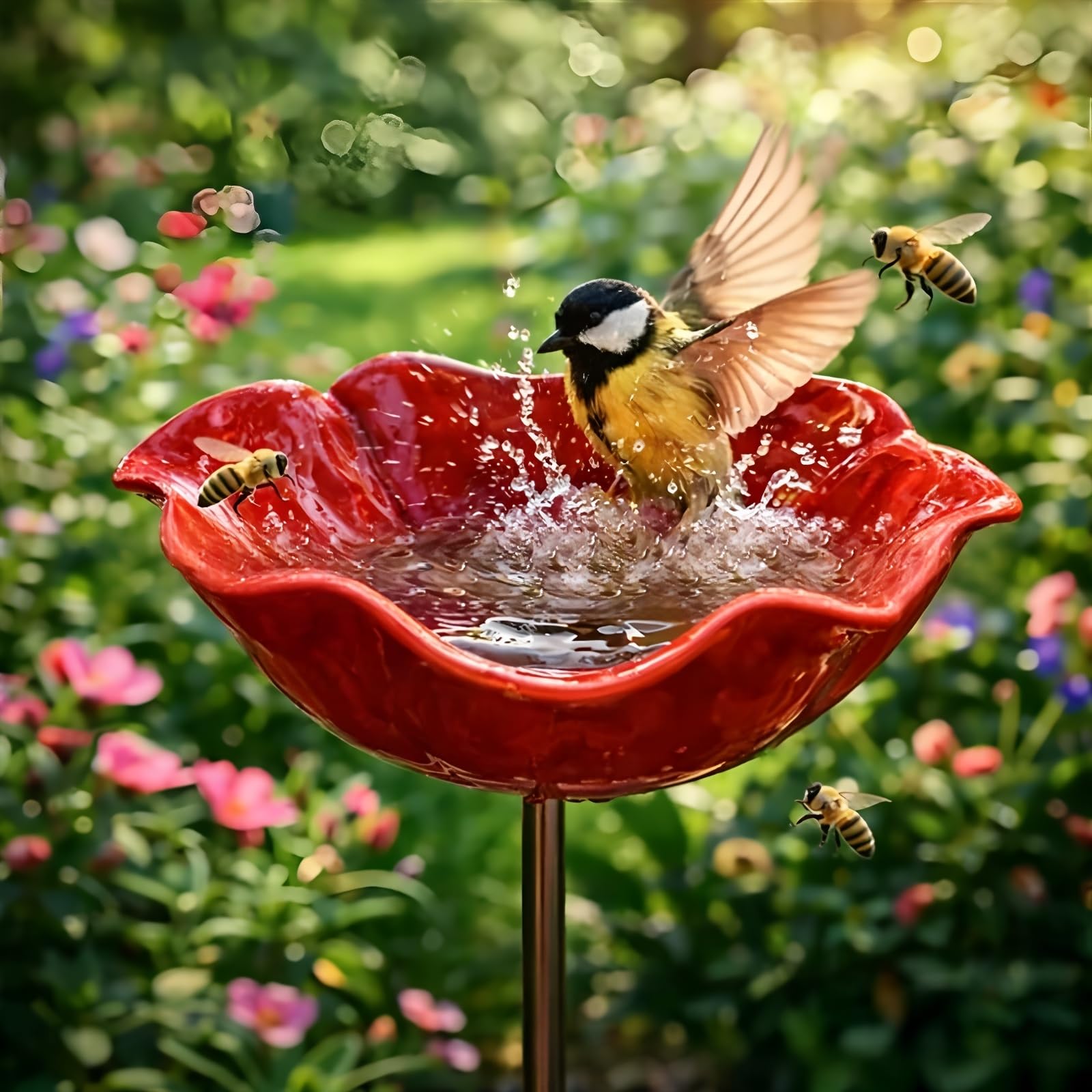 Vogeltränke Winterfest 3 Stück Futterstation Vögel,Insektentränke Blumes Für Den Garten,Vogeltränke Metall Gartenstecker,Bienentränke Gartens Für Bienens,Futterschale, Für Rasen