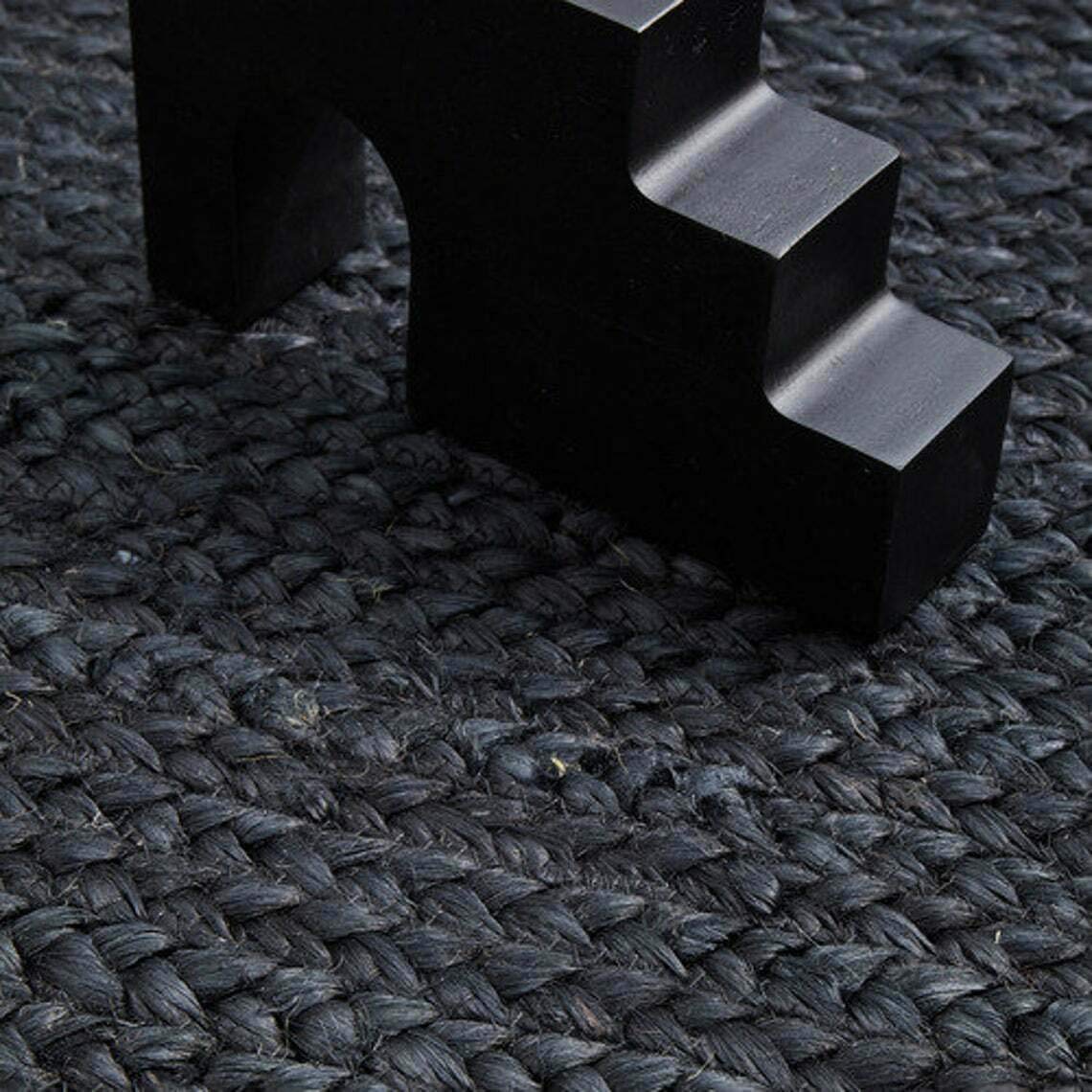 Tappeto in iuta fatto a mano, ovale, tinto nero, stile bohémien, per soggiorno e corridoio (nero, 60 x 110 cm)