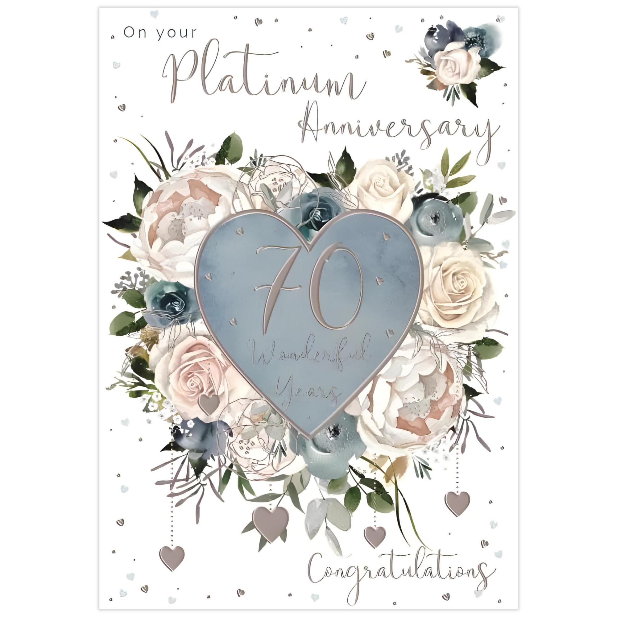 Handgefertigte Glückwunschkarte Zum 70. Hochzeitstag – White Cotton Cards, 16x16 Cm | Motiv Love Lines Mit Glitzer