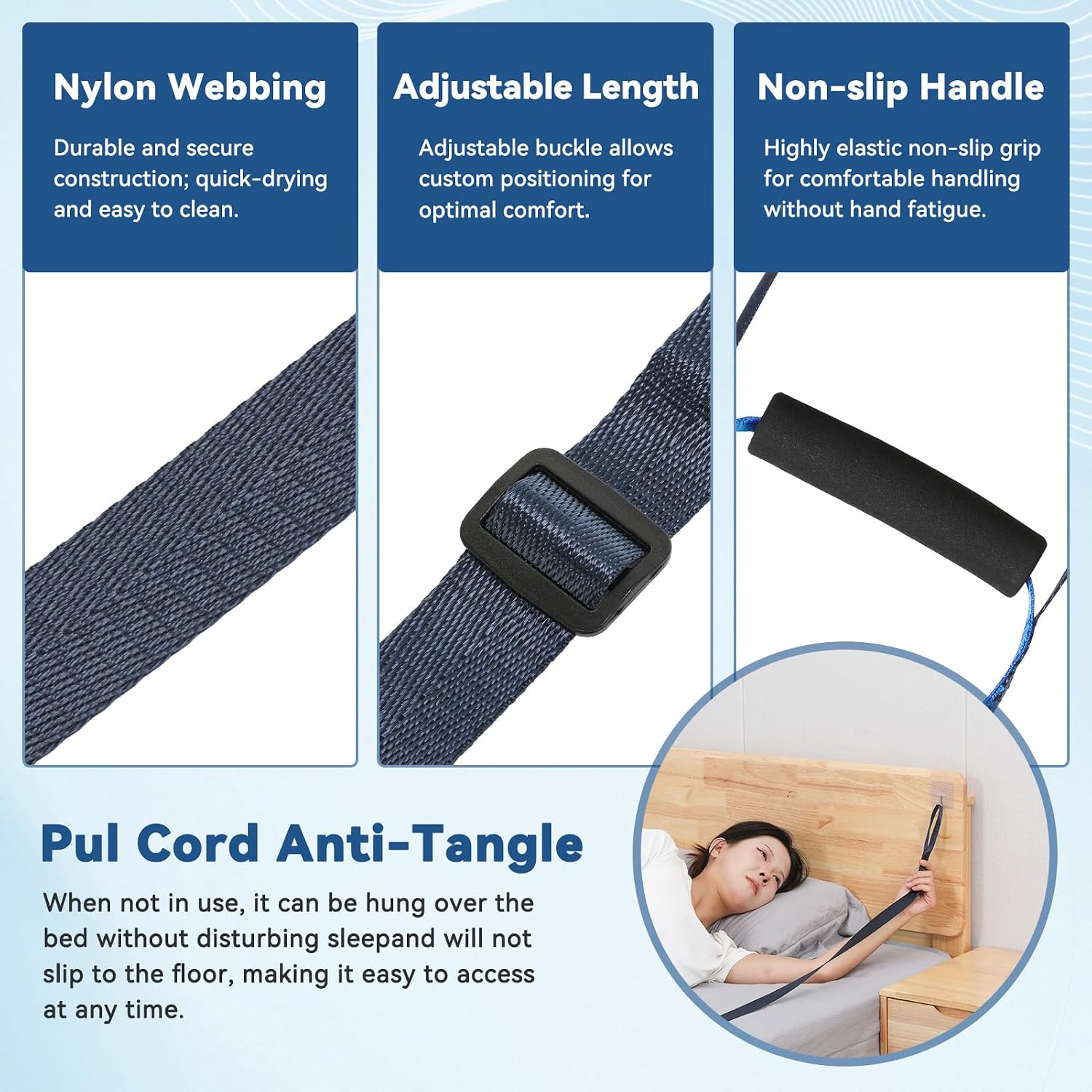 Bed Ladder Assist, Pull Up & Sit Up Assist Device with 6 Handle Grips,Adjustable Rope Bed Ladder Strap,Bed Rope Ladder Helper for Elderly Adults, Handicap