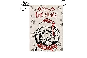 Christmas Delight - Golden Doodle in Scarf Garden Flag