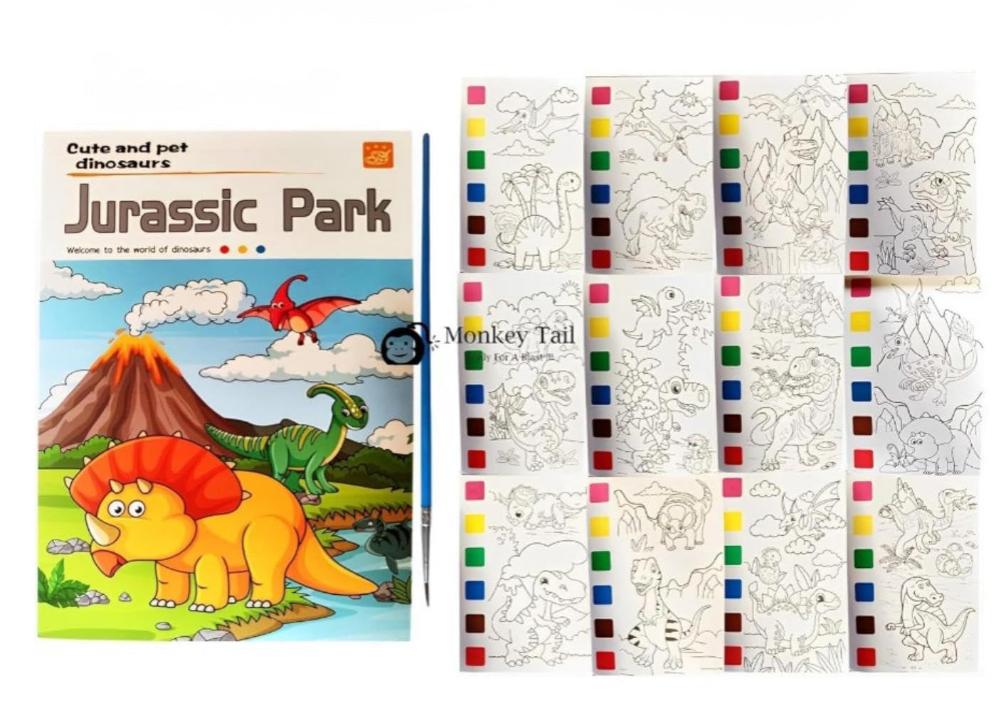 MONKEYTAIL Dino Theme Watercolouring Books with paint Brush for Kids Ages 4-12, Pocket Watercolour Painting Book Kit for Toddlers (B0D7MP3V5R) Amazon Price History, Amazon Price Tracker