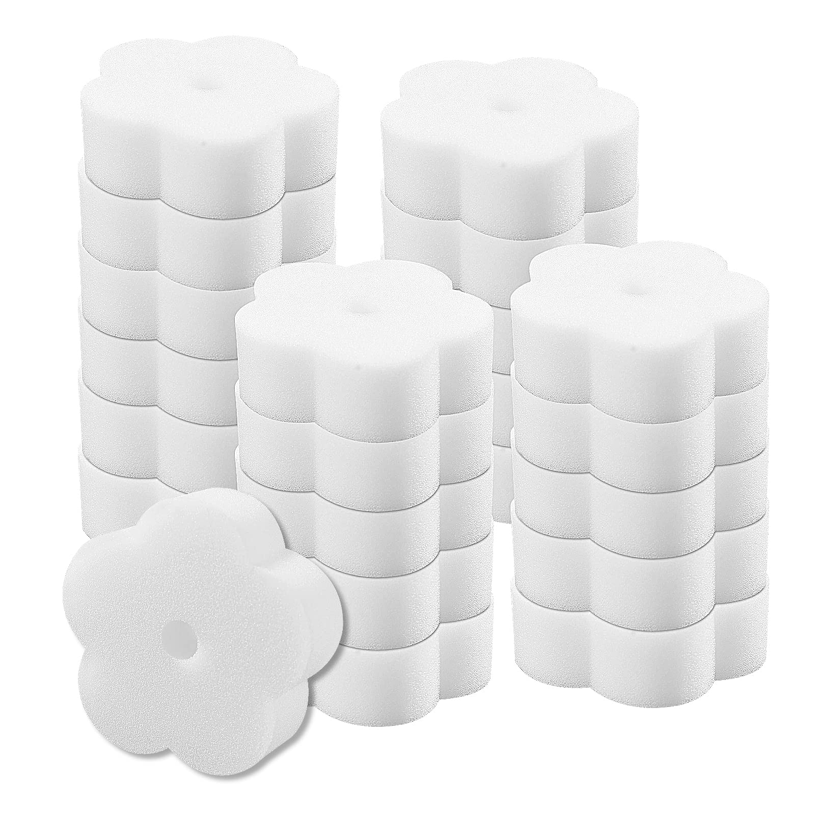 Pipihome 24 Pcs Oil Absorbing Scum Sponge, Filter Scum Sponge for Hot Tub, Cleaning Sponge Filter for Hot Tubs, Swimming Pools, Spas Scum Absorber Cleaning Accessories (White Flower)