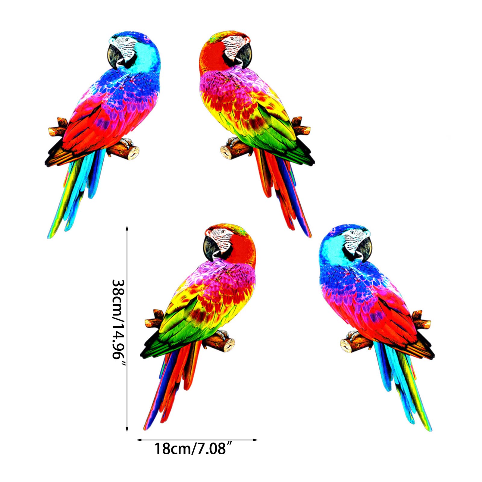 PANGBOER 4 statuette da parete in metallo da 38 cm con uccellini colorati da appendere per interni ed esterni