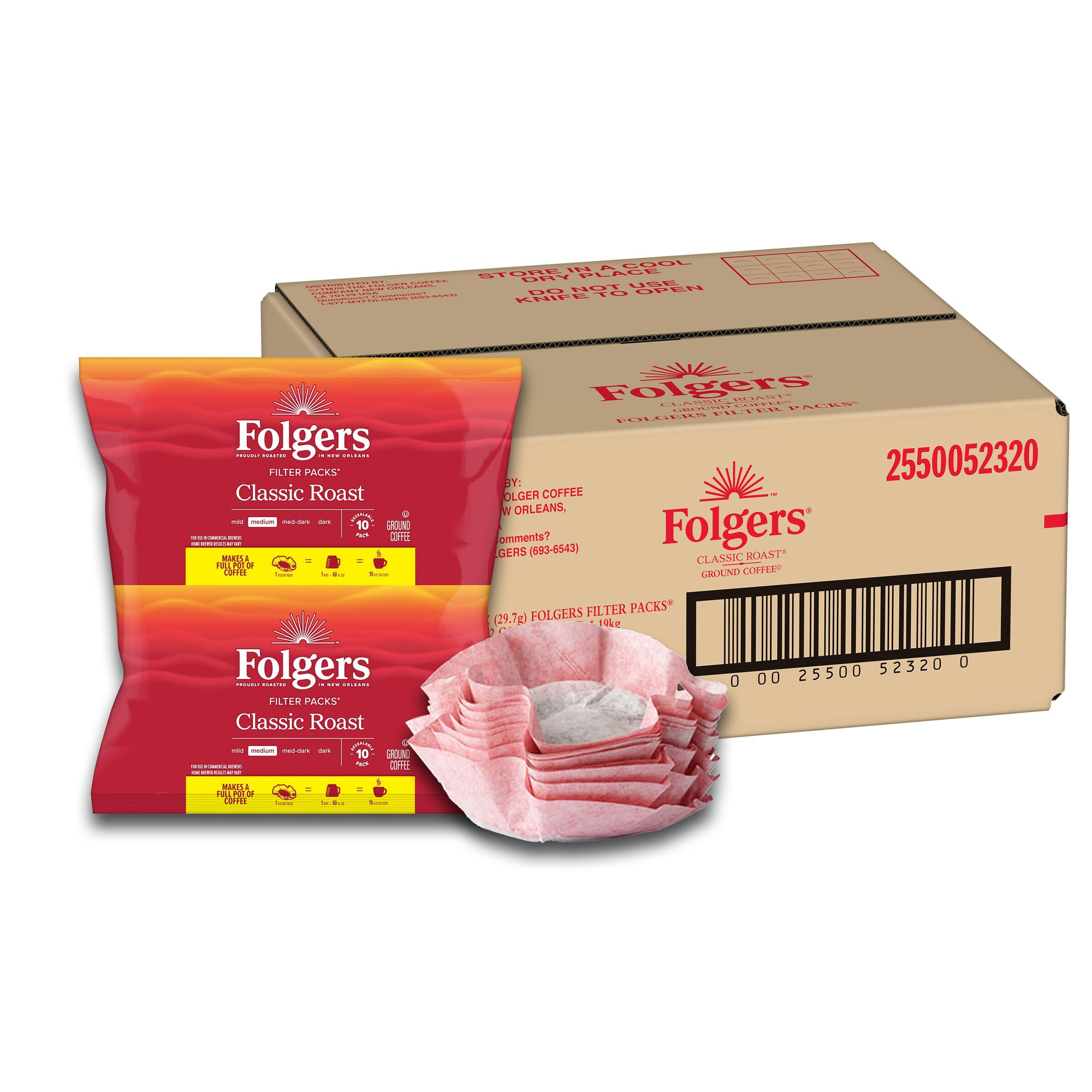 Folgers Classic Roast Medium Roast Ground Coffee, 40-1.05 Ounce Filter Packs