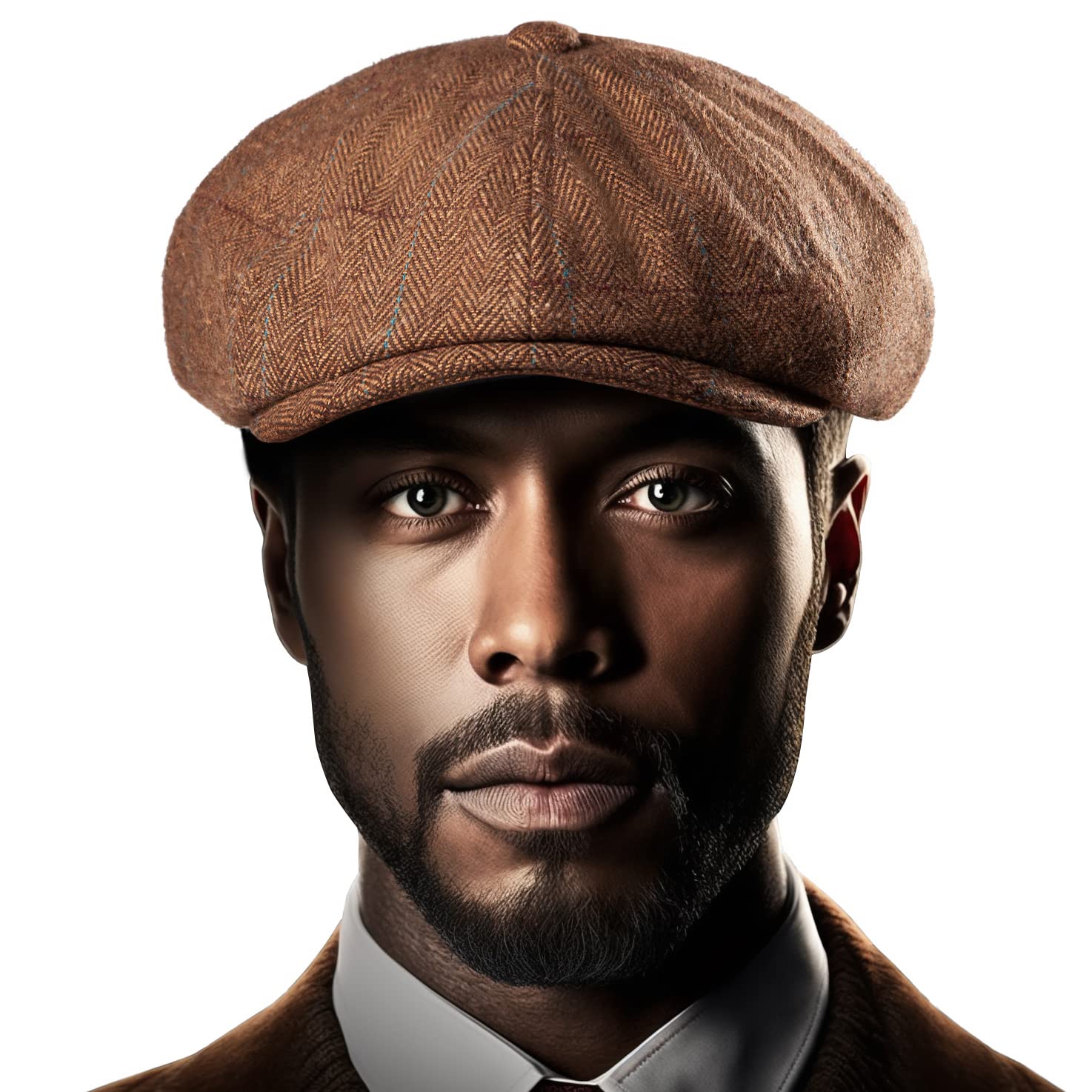 8 Panel Mens Newsboy Hats Cap Adjustable Wool Blend Plaid Brown S M 7 1 4