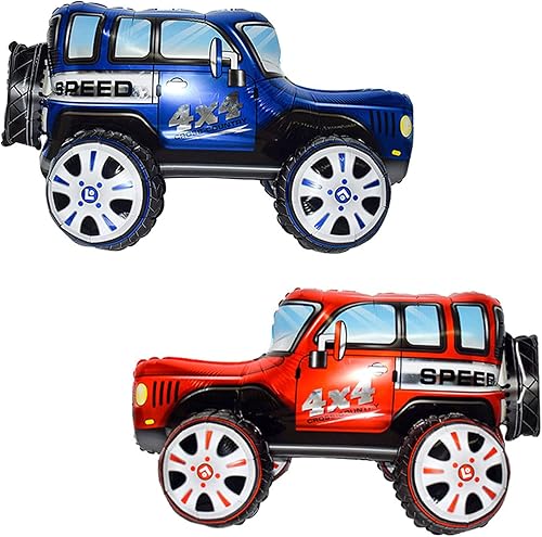 Miniatura 6 de Firot 2 Vehículos de 25.5 pulgadas, globo grande de aluminio 4D para automóvil, de carreras todoterreno, globo de juguete para niños, regalos para