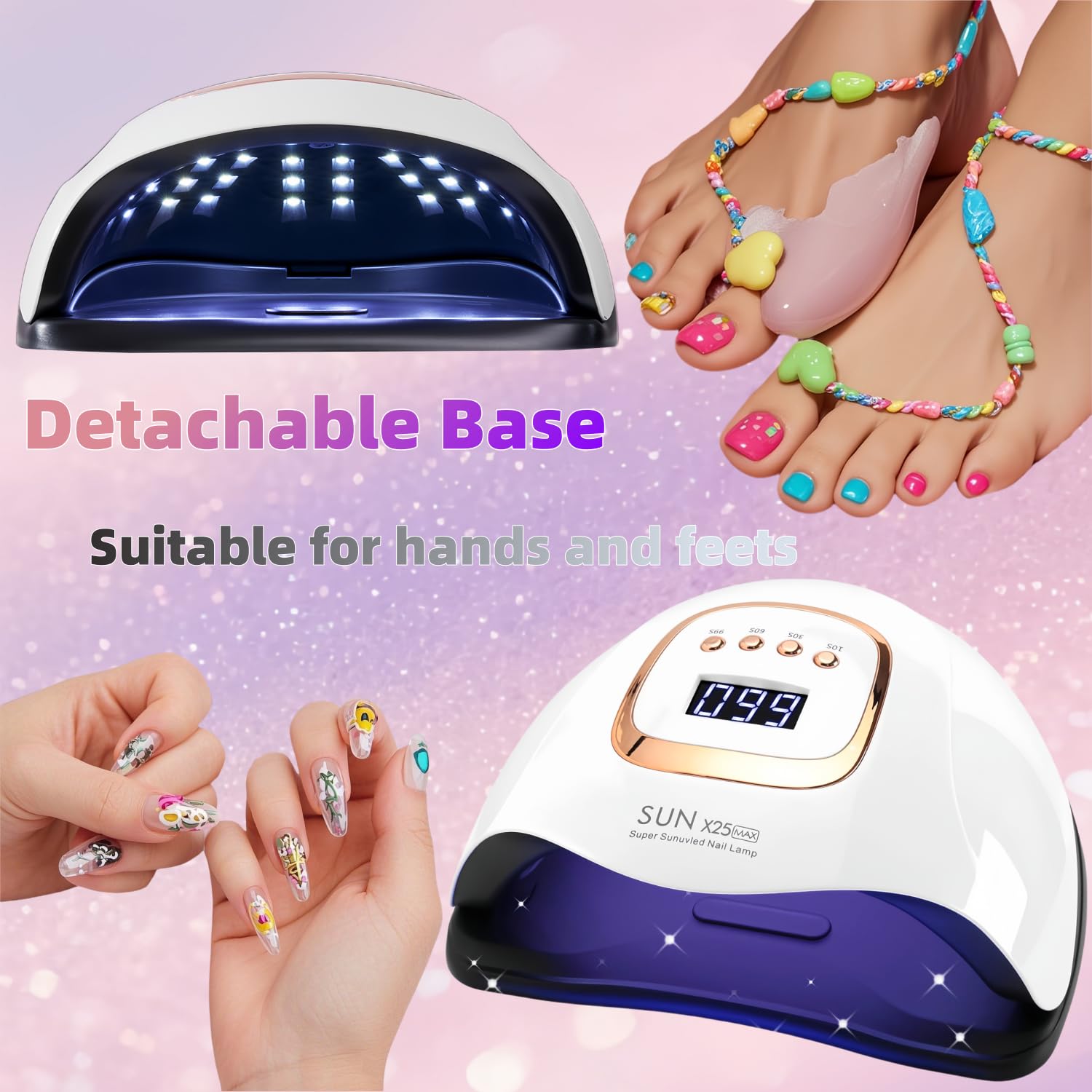 Lampe UV LED Ongles 380W 81 LEDs, Séchoir Professionnel avec Capteur Automatique et 4 Minuteries, Idéale pour Ongles des Mains et Pieds