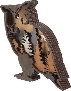 DOITOOL Owl Wall Decor, Wooden Cutout Owl Ornament | Rustic Animal Decoration for Living Rooms, Bedrooms, Cabins, Shelves and Farmhouse Displays