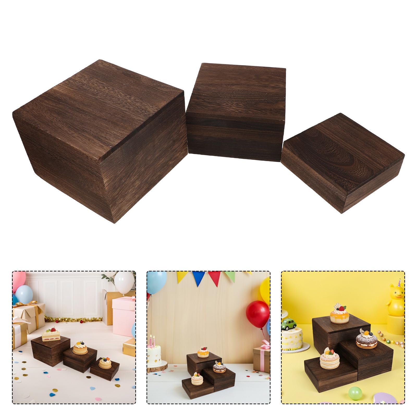 Espositore per Torte in Legno Rustico Impilabile 3 Pezzi Caffè