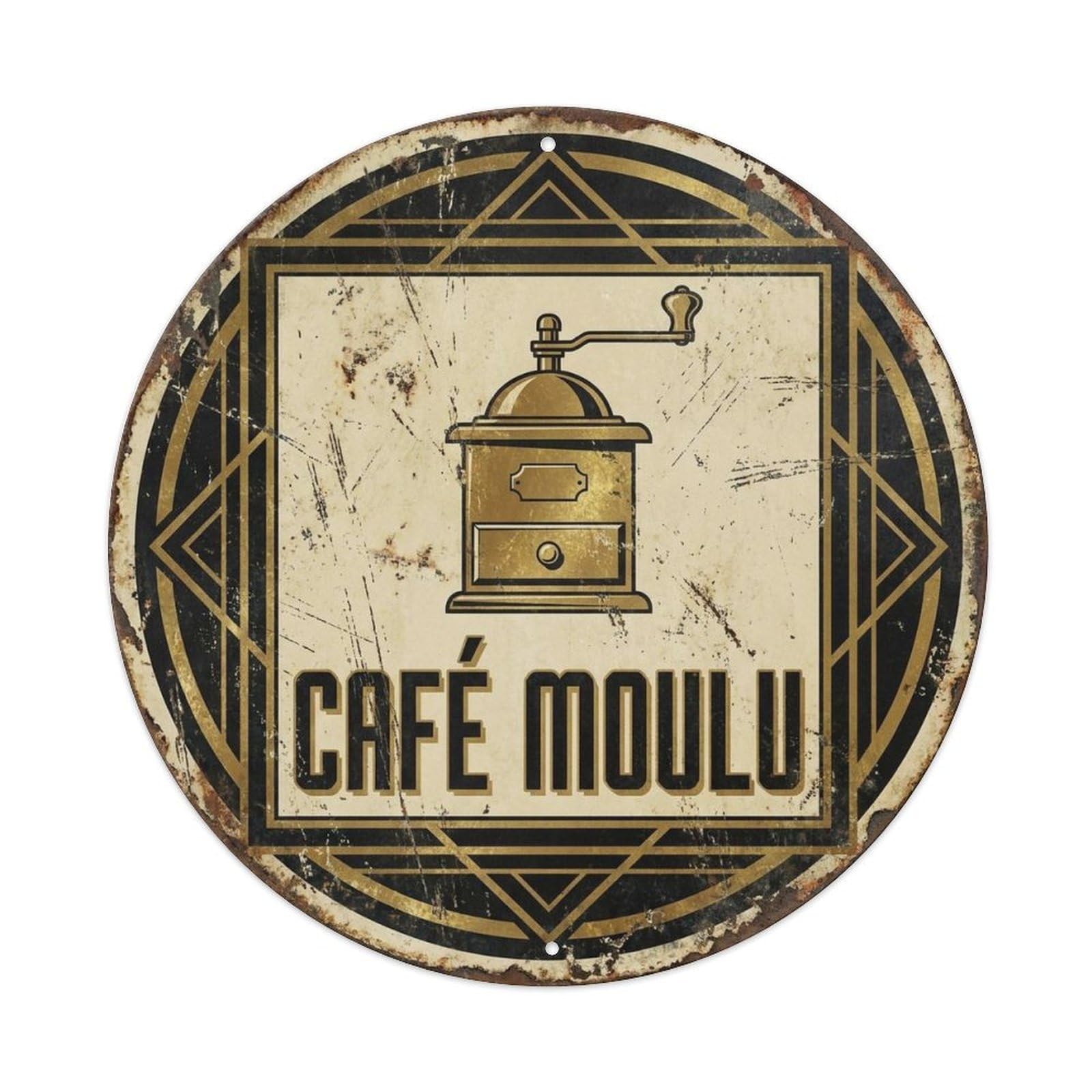 Moka Bistro Pot Cafe Coffee Beans Espresso Coffeehouse Metal Tin Sign Plaque Wall Decor for Cafe, Man Cave, Club Bar, Office, Home Garden Round Metal Poster 8x8Inch
