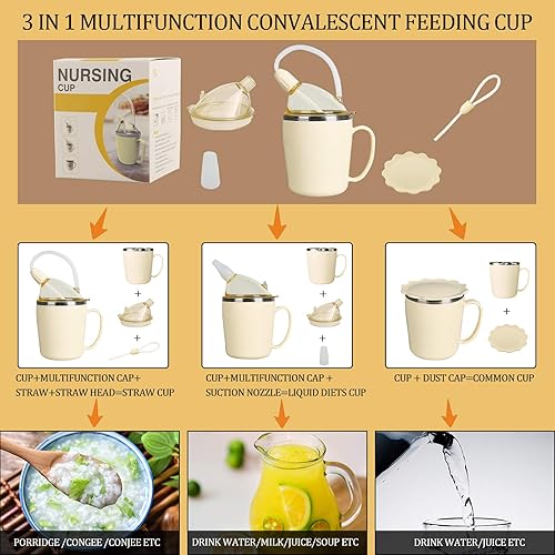 Miniatura 2 de KIKIGOAL Taza de alimentación convaleciente, taza para beber con popote para pacientes discapacitados, bebida de maternidad, sopa, gachas de agua,