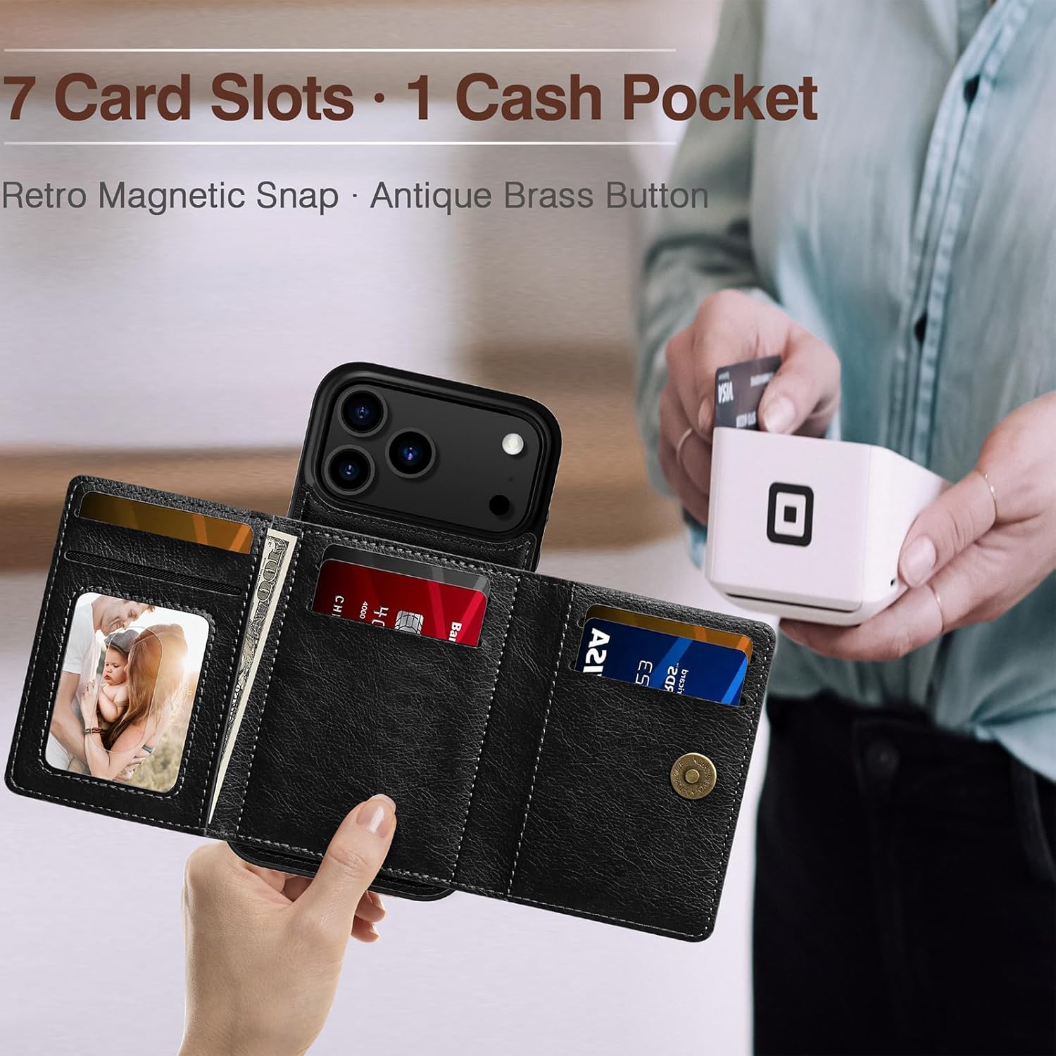 LOHASIC for iPhone 17 Pro Max Case Wallet, 7 Slots & RFID Blocking, Leather Cover for iPhone 17 Pro Max Wallet Case with Card Holder for Men Women, Black - Image 2