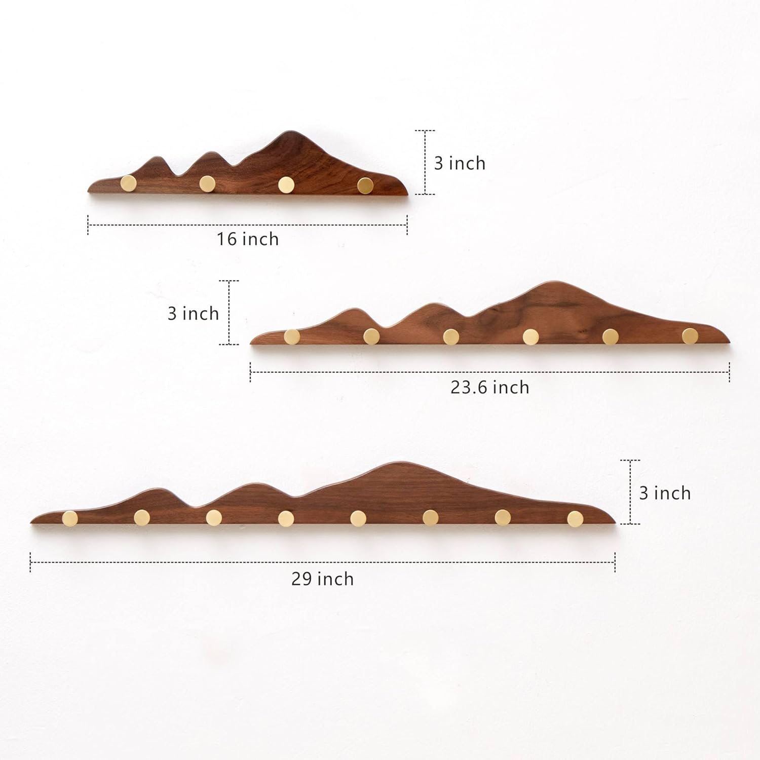 Coat Rack Wall Mount Coat Hooks - Wooden Coat Rack with 4 Gold Brass Hooks, Heavy Duty Wood Decorative Wall Hooks, Door Mounted Entryway Coat Rail for Hanging Jacket Hat Bag Key Backpack, 16Inches