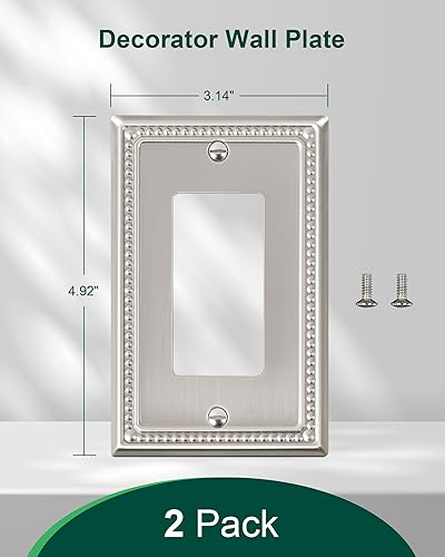 Miniatura 10 de Paquete de 4 placas de cubierta para interruptor de luz de palanca individual, cubiertas decorativas de perlas, placa de pared de metal almendra