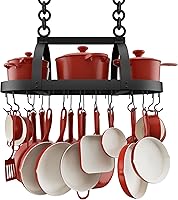 Vista 1 de KES Ceiling Pot Rack 34-Inch Hanging Pot Rack for Kitchen Oval Pot and Pan Rack Matte Black Pot Hanger with 20 S Hooks (For 16" and 24" Joist)