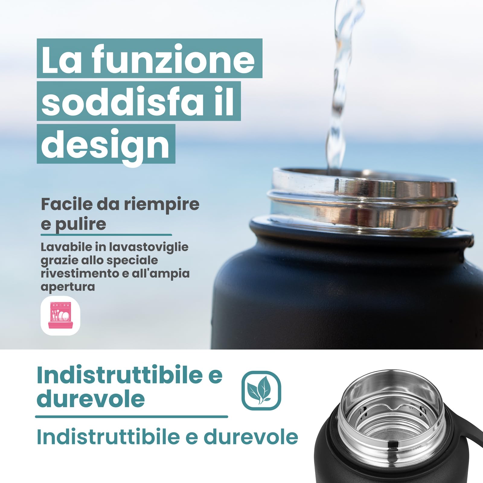 Bottiglia termica 1 litro in acciaio inox con colino per tè, ideale come termos caffè e teiera con infusore e Borraccia Termica per Tè da Viaggio - sfuse infusore tè - filtri per tisane
