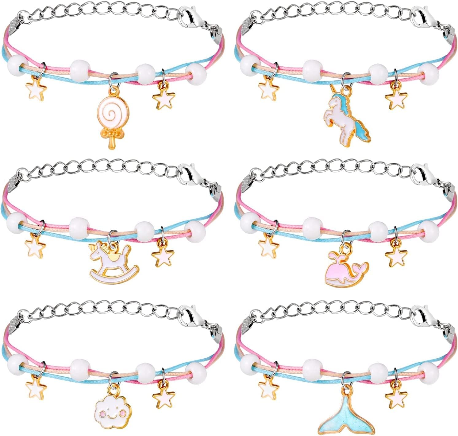SYOSI Friendship Bracelets for Girls, 6Pcs Adjustable Friendship Bracelets Unicorn Handmade Braided Bracelets for Girls Birthday Jewellery Party Bags Fillers, Personality Hand String Girlfriends Gift
