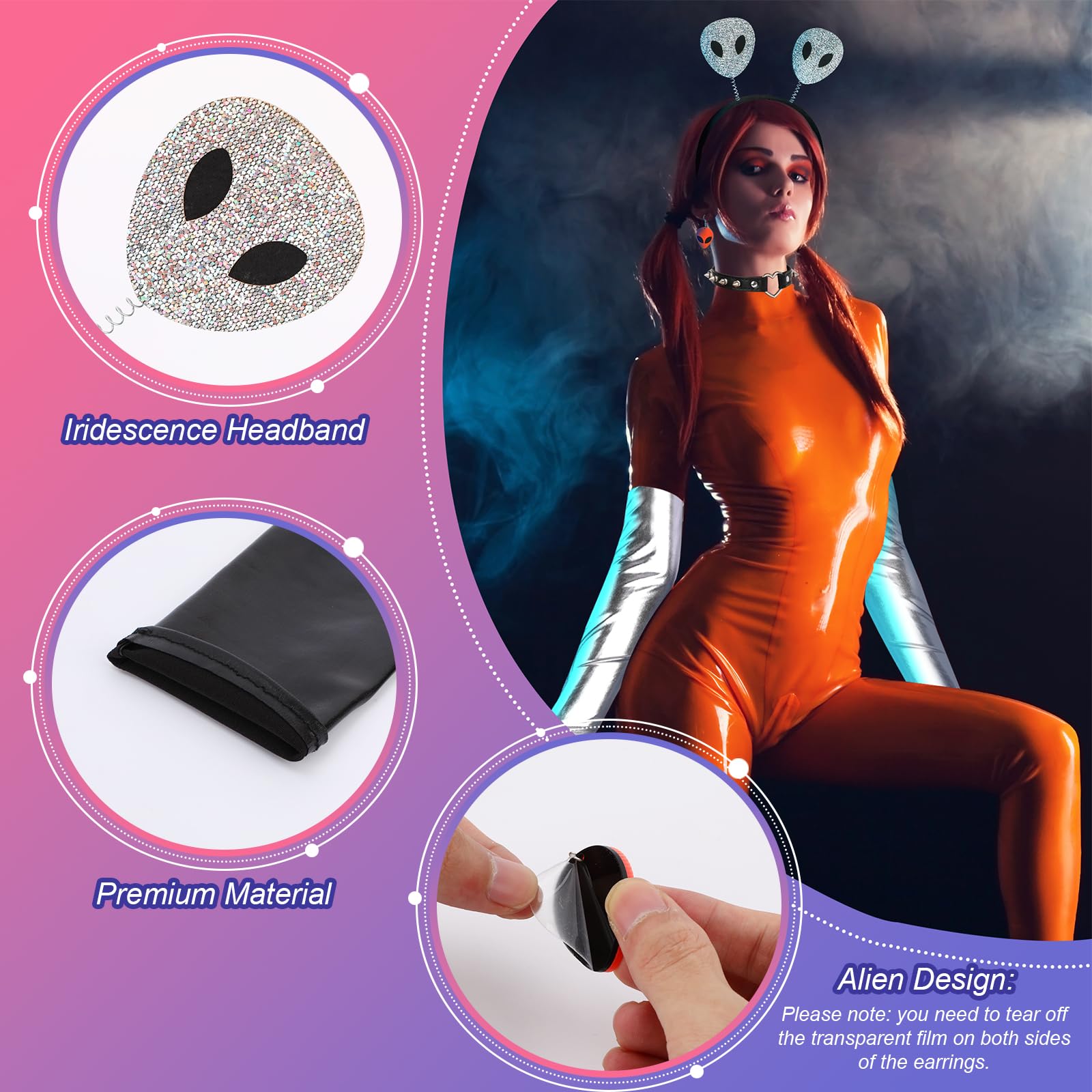 XEPST Alien Costume Accessories Set, Alien Antenna Headband, Earrings, Necklace, and Gloves for Women - Image 3