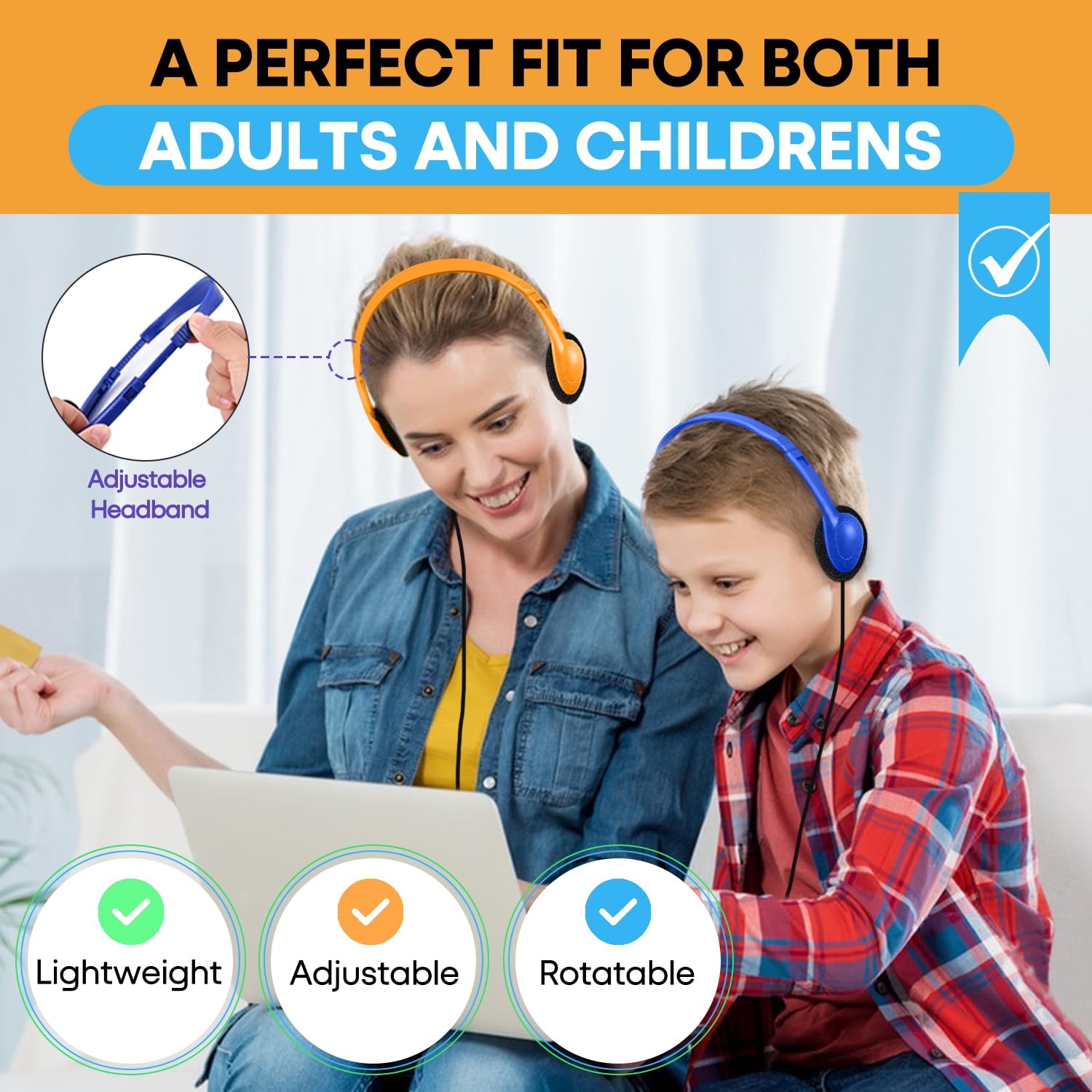 Lot de 50 écouteurs en vrac pour enfants, école, salle de classe, vente en gros - Écouteurs filaires réglables pour étudiants, enfants, tout-petits, adolescents, garçons, filles et adultes
